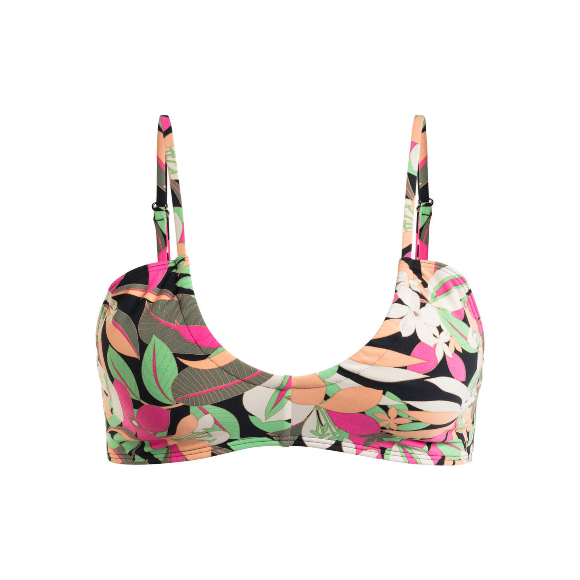 Stanik bikini z miseczkami dla Kobiety PRINTED BEACH CLASSICS Czarny