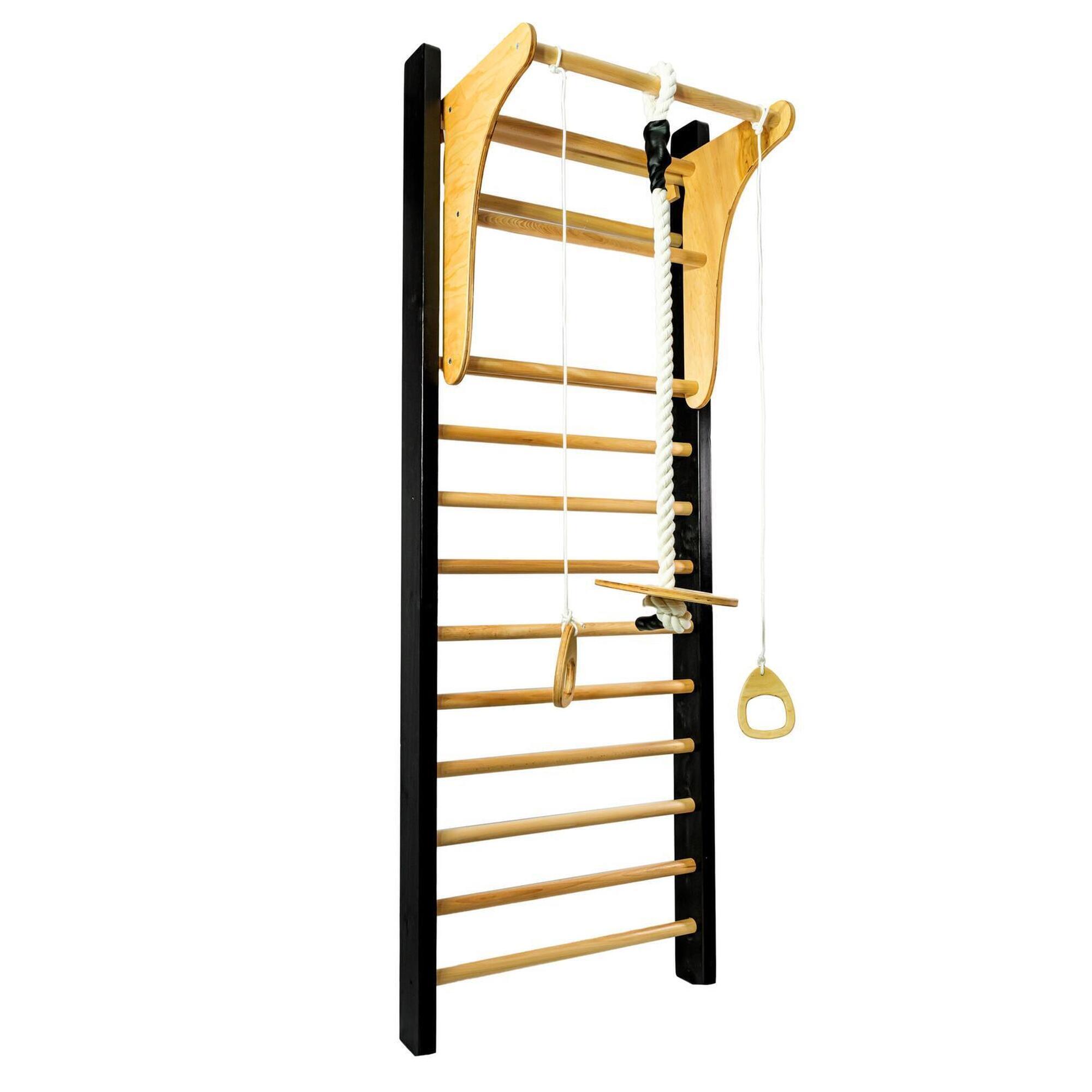 Drabinka Gimnastyczna Leon 195 x 80 cm czarna + drążek + huśtawka + uchwyty