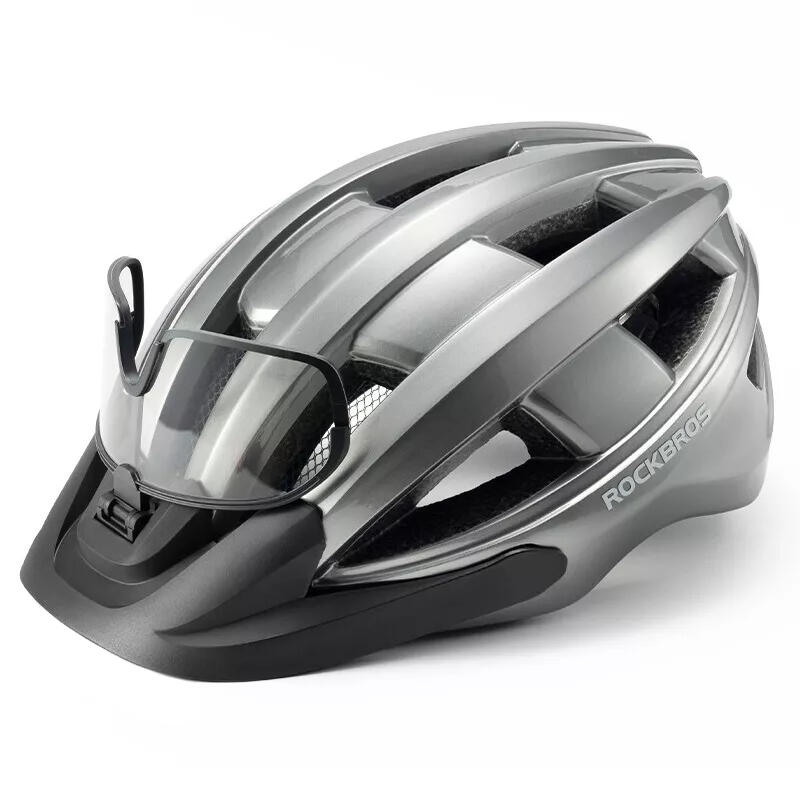Kask rowerowy z okularami fotochromowymi na magnes i lampką LED Rockbros RB1011