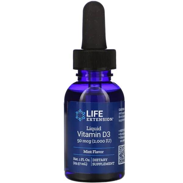 Witamina D3 50µg Mięta Life Extension 29 ml