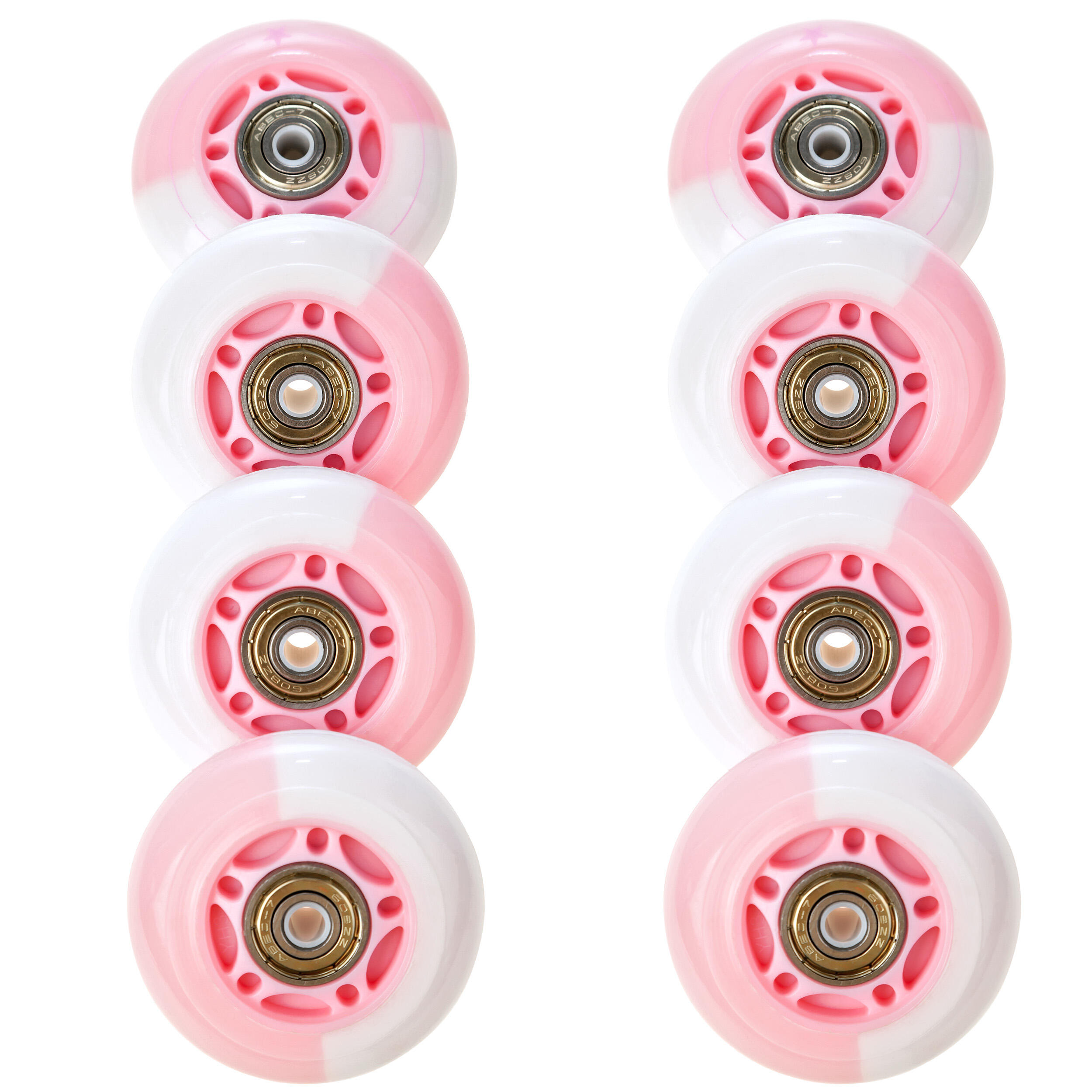 8x Świecące kółka LED + łożyska do rolek RAVEN Etta White/Pink 64mm PU