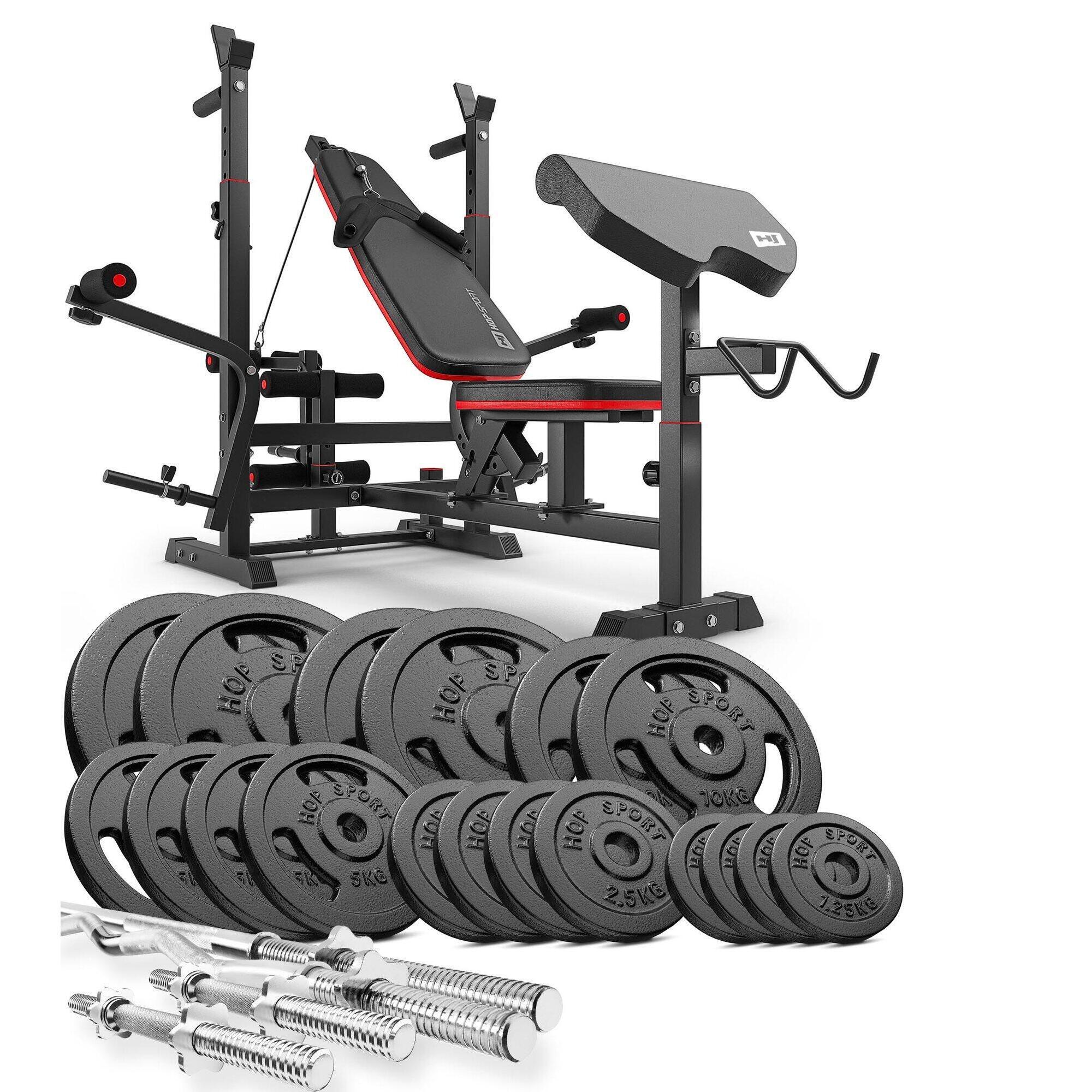 Zestaw kulturystyczny Hop-Sport Strong 146kg z ławką HS-1075