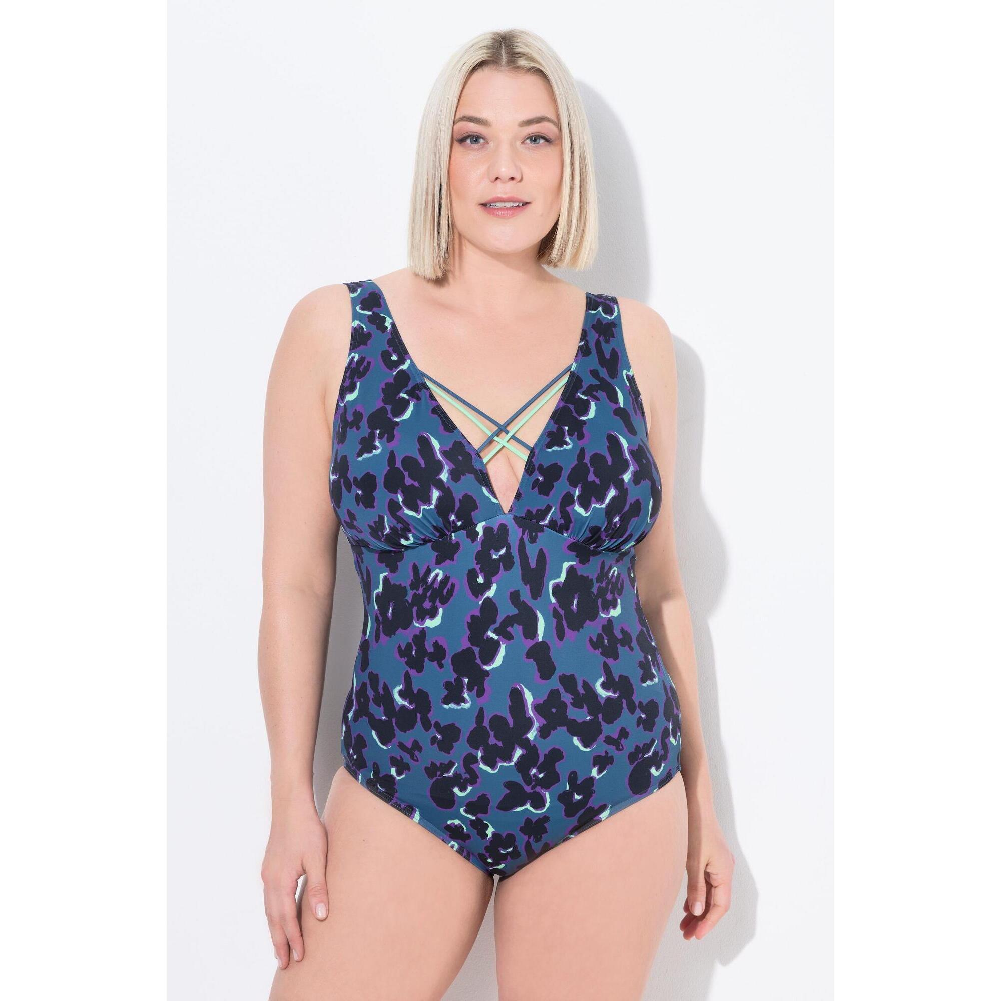 Damski Kostium kąpielowy nakrapiany miękkie miseczki ozdobne tasiemki