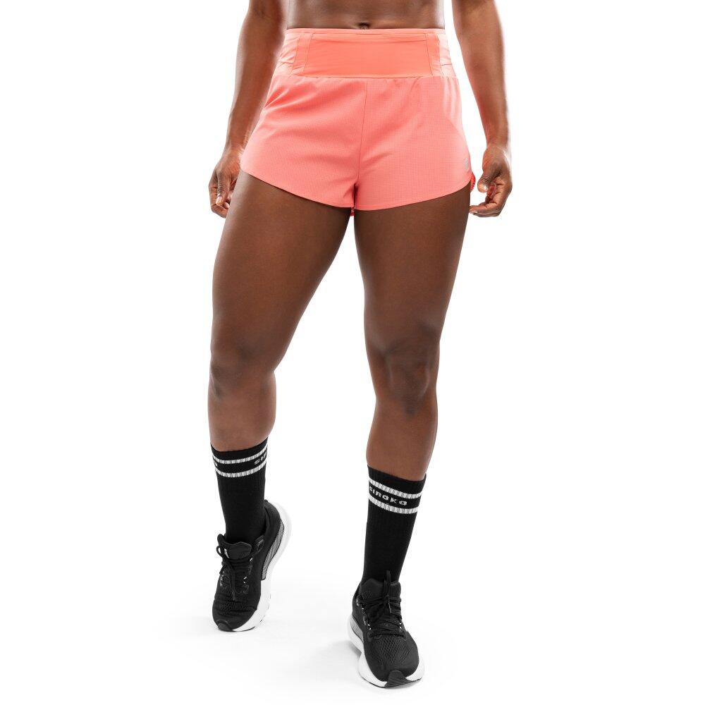 Damskie krótkie spodenki do biegania 2 w 1 Fitness Siroko Alloy Coral Pink