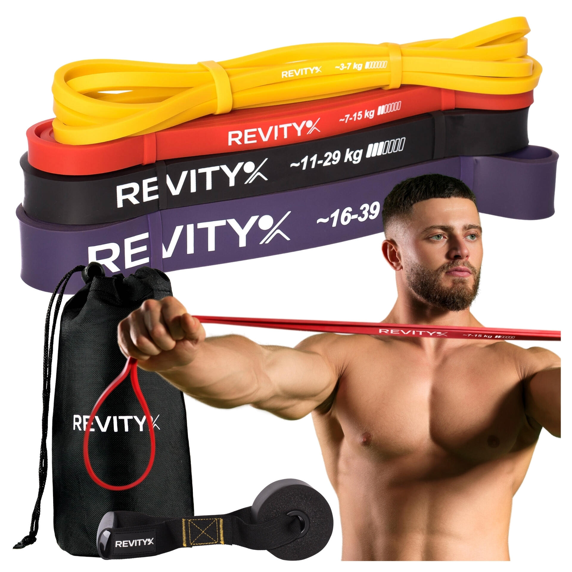 Gumy do ćwiczeń oporowe Zestaw 4 sztuk Power Bands od 3 do 39 kg