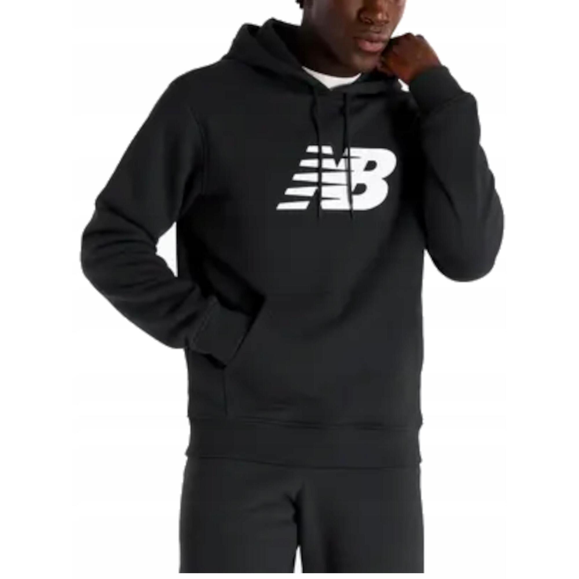 BLUZA męska NEW BALANCE ciepła czarna z kapturem kangurka