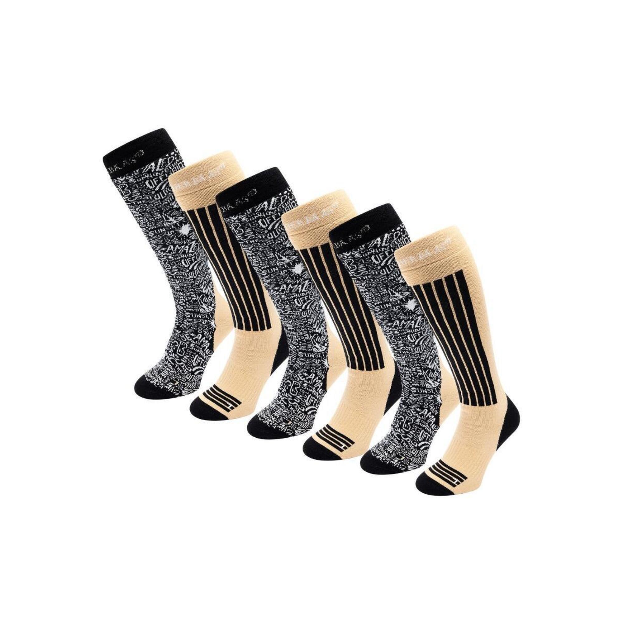 Skarpety narciarskie - Unisex - 6 par - Czarne wielokolorowe