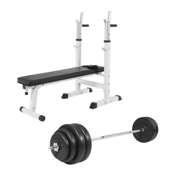 Zestaw 60 kg - Ławka pod sztangę 3w1 + sztanga bitumiczna