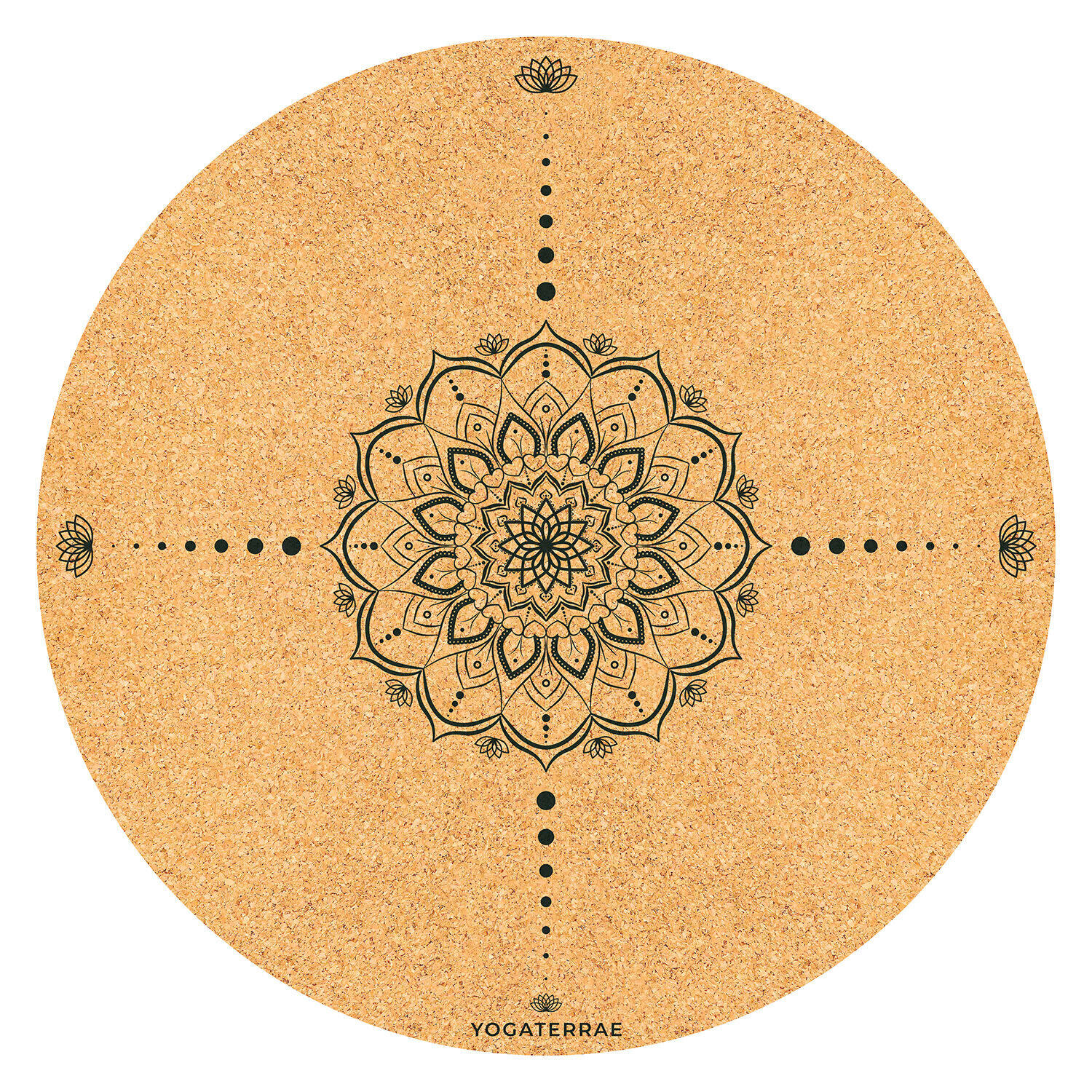 Okrągła mata do jogi COSMOS korkowo-gumowa, czarny nadruk + pasek do noszenia