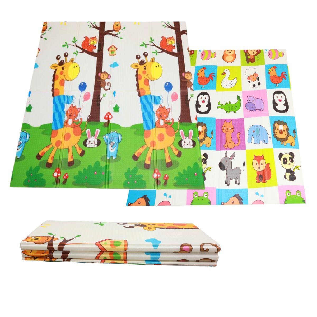 Mata piankowa składana dla dzieci 150x180x1cm - zwierzęta/żyrafa