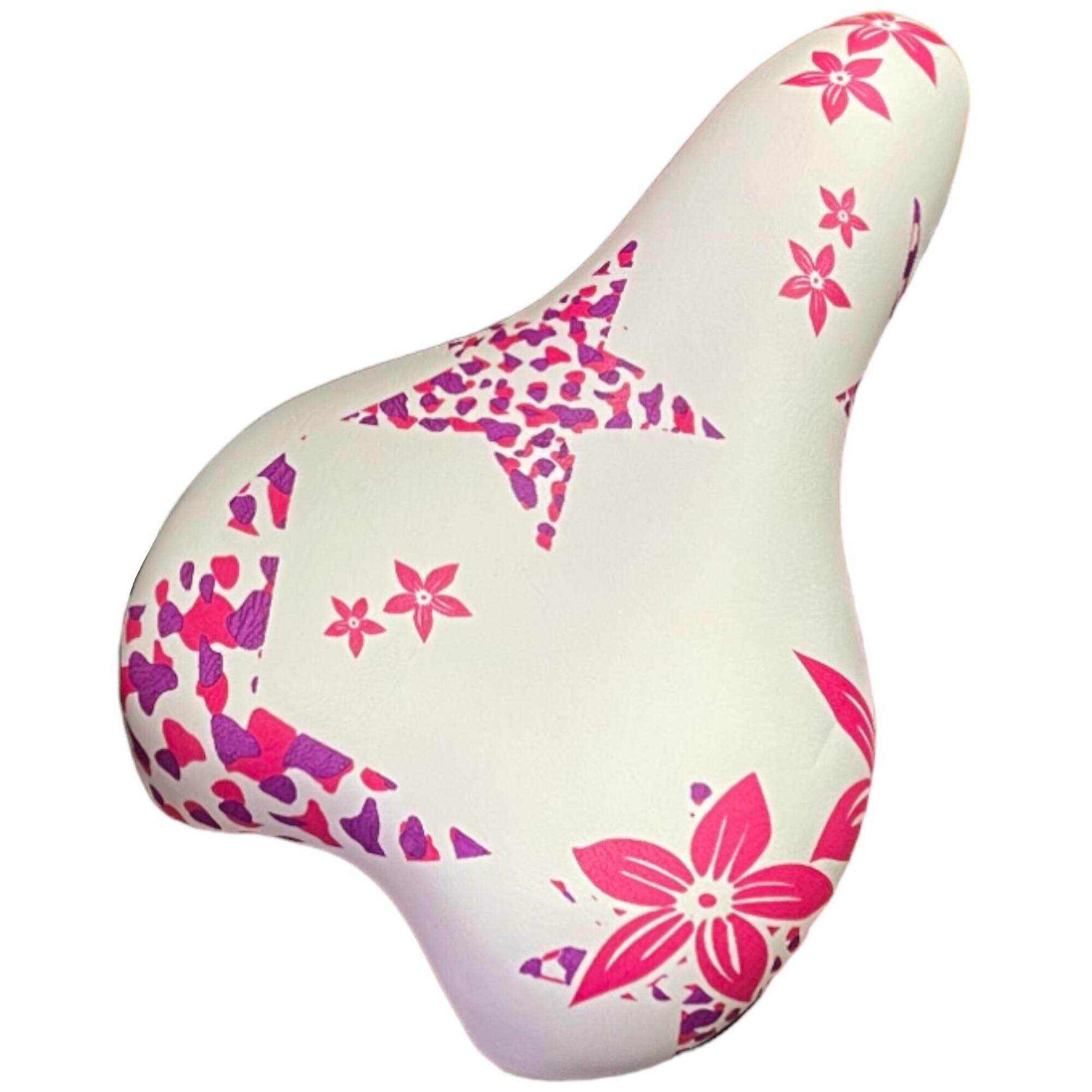 Siodło rowerowe junior białe w różowe kwiaty