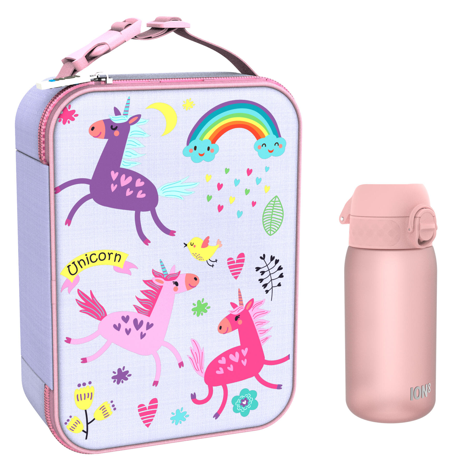 Zestaw śniadaniowy dla dziecka ION8 Unicorns. Lunchbag i bidon 400ml z RECYCLON