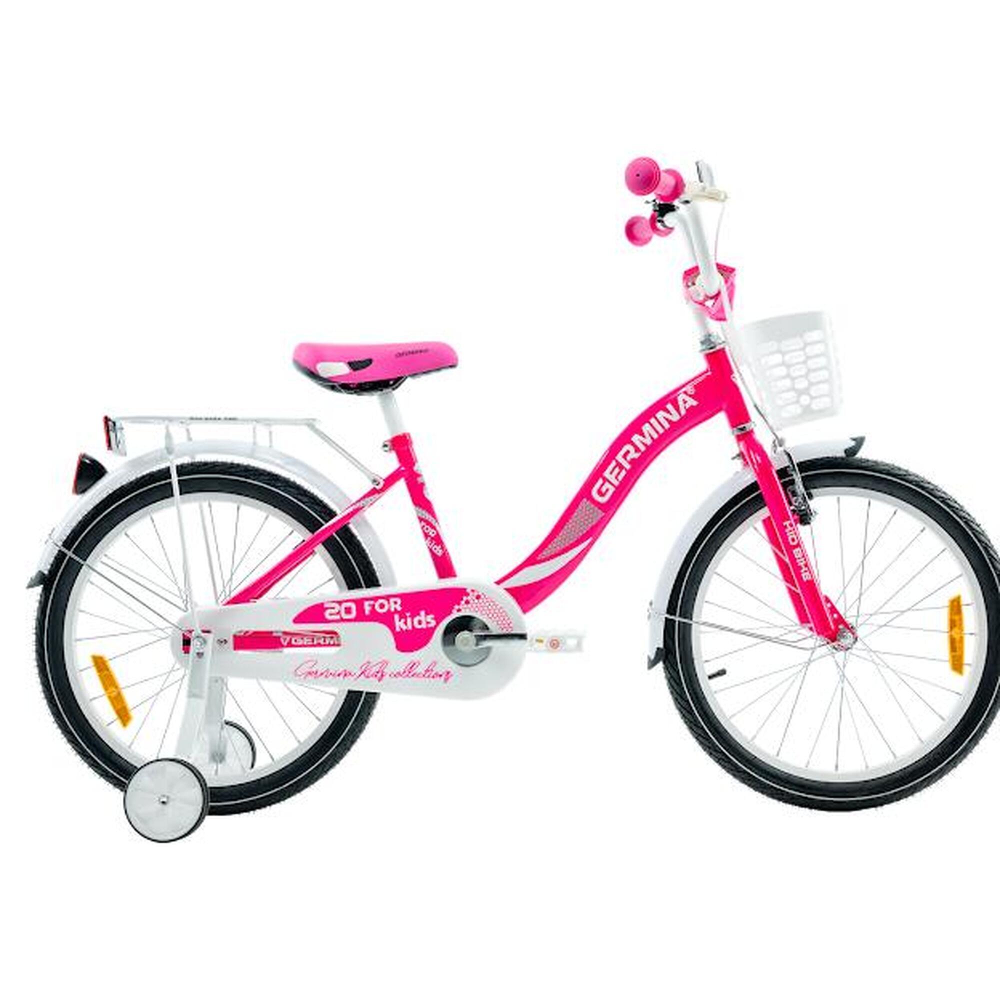 Rowerek dziecięcy 20 cali GERMINA dla dziewczynki z kółkami bocznymi