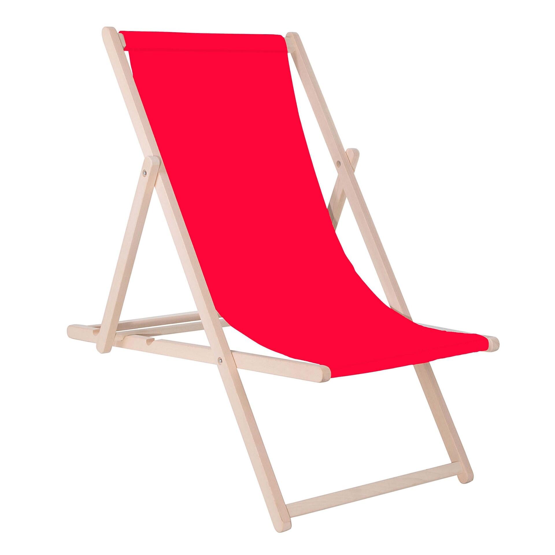 Leżak drewniany z 3-stopniową regulacją, plażowy, kempingowy, czerwony