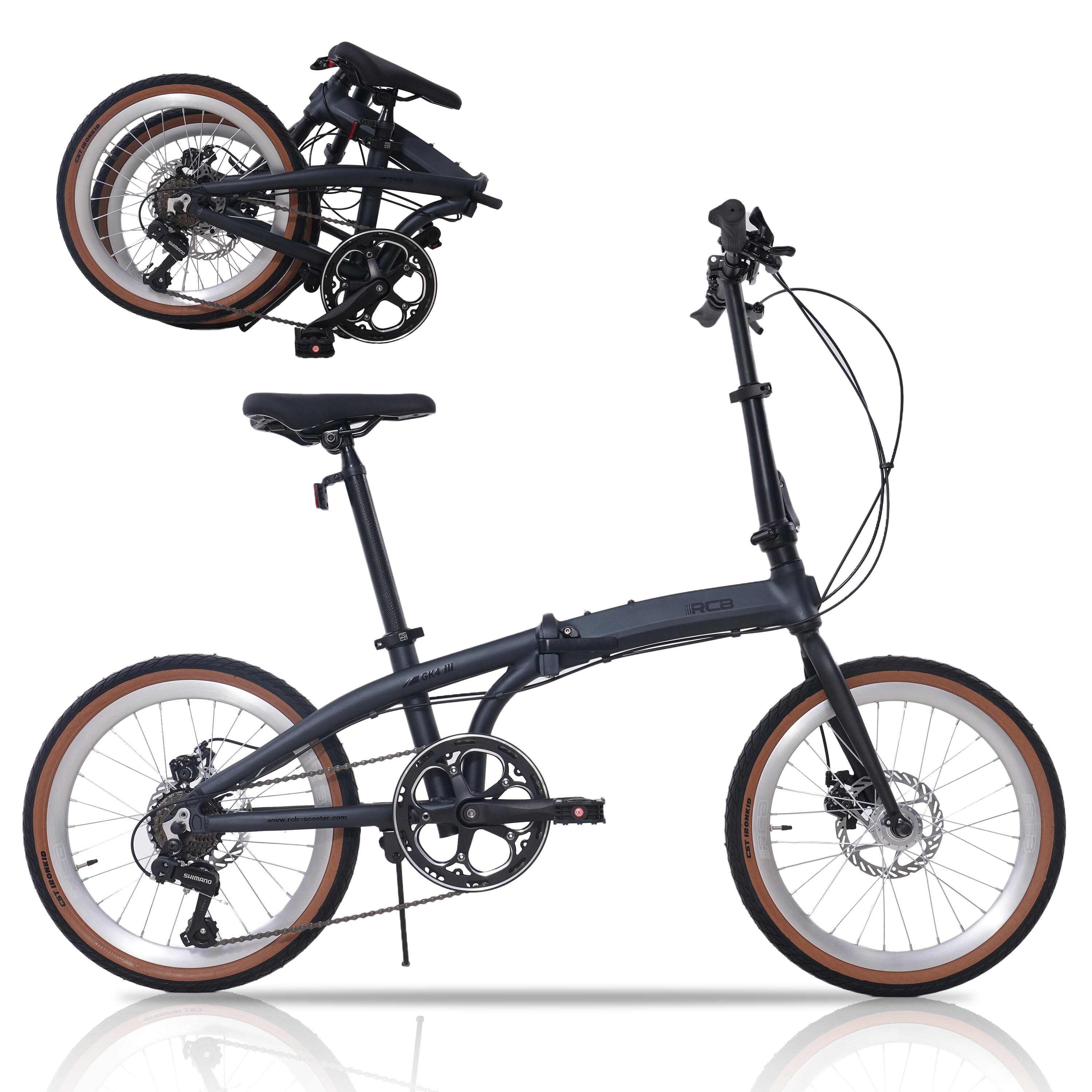 Składany rower 20" RCB GK4, aluminiowa rama, 7 biegów, hamulce tarczowe, 12+