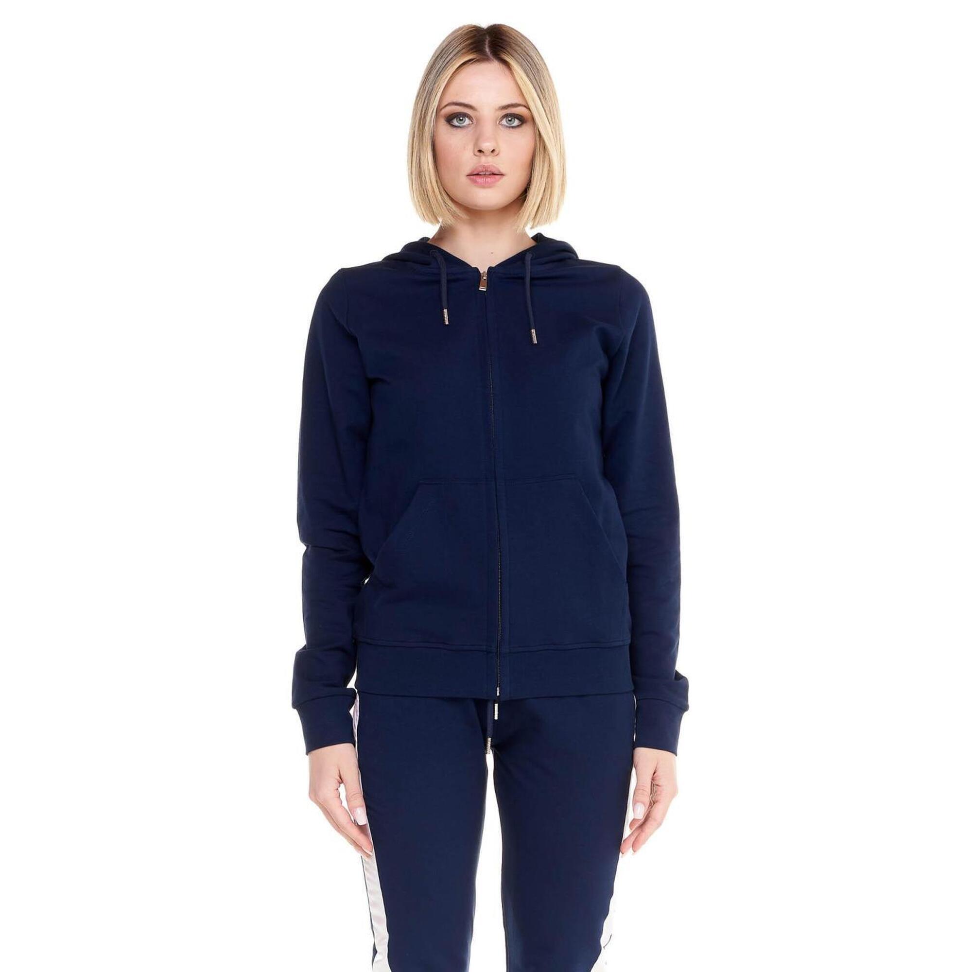 Błyszczący damski dres z kapturem i zamkiem błyskawicznym