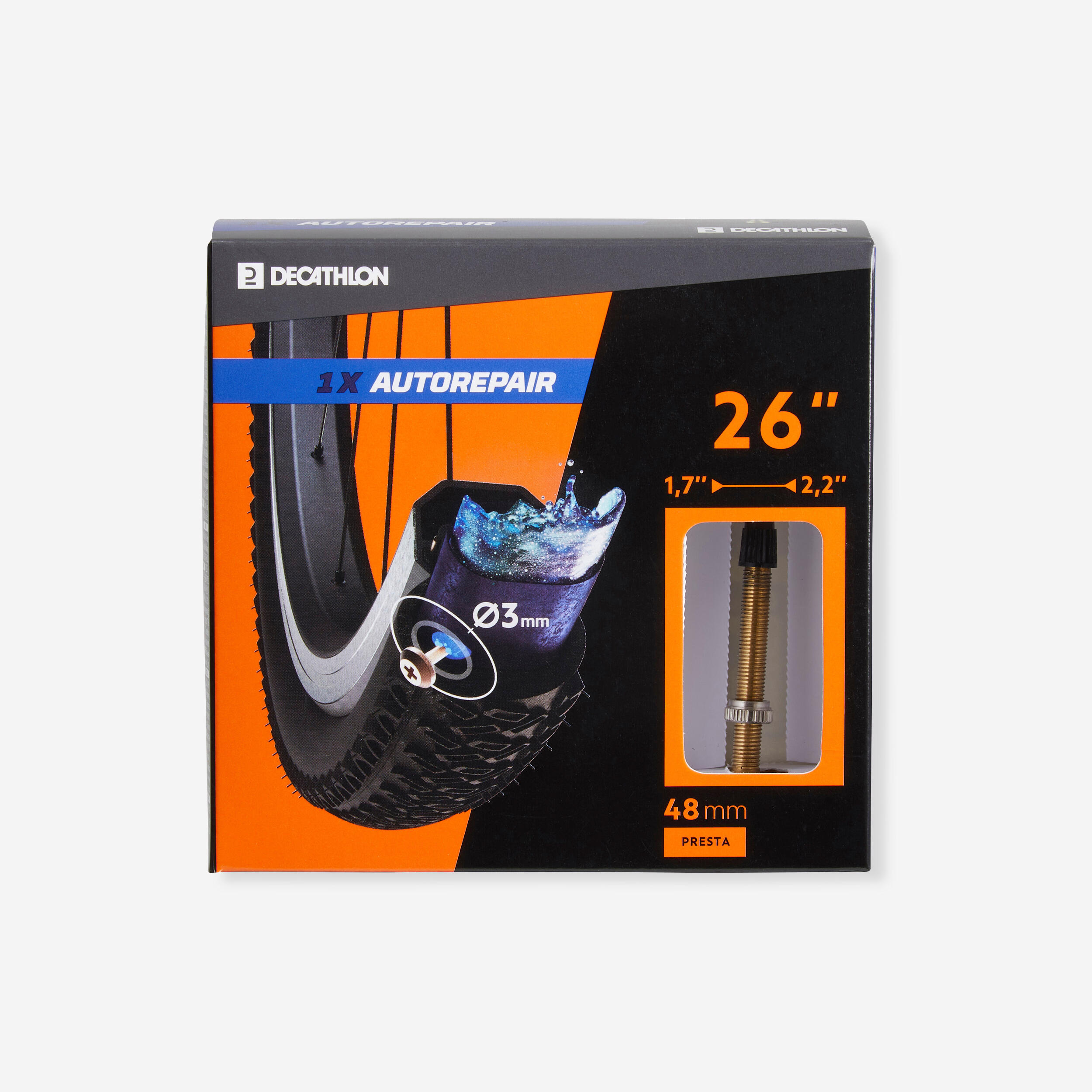 Dętka rowerowa Decathlon 26"x1,7-2,2 samouszczelniająca z wentylem Presta