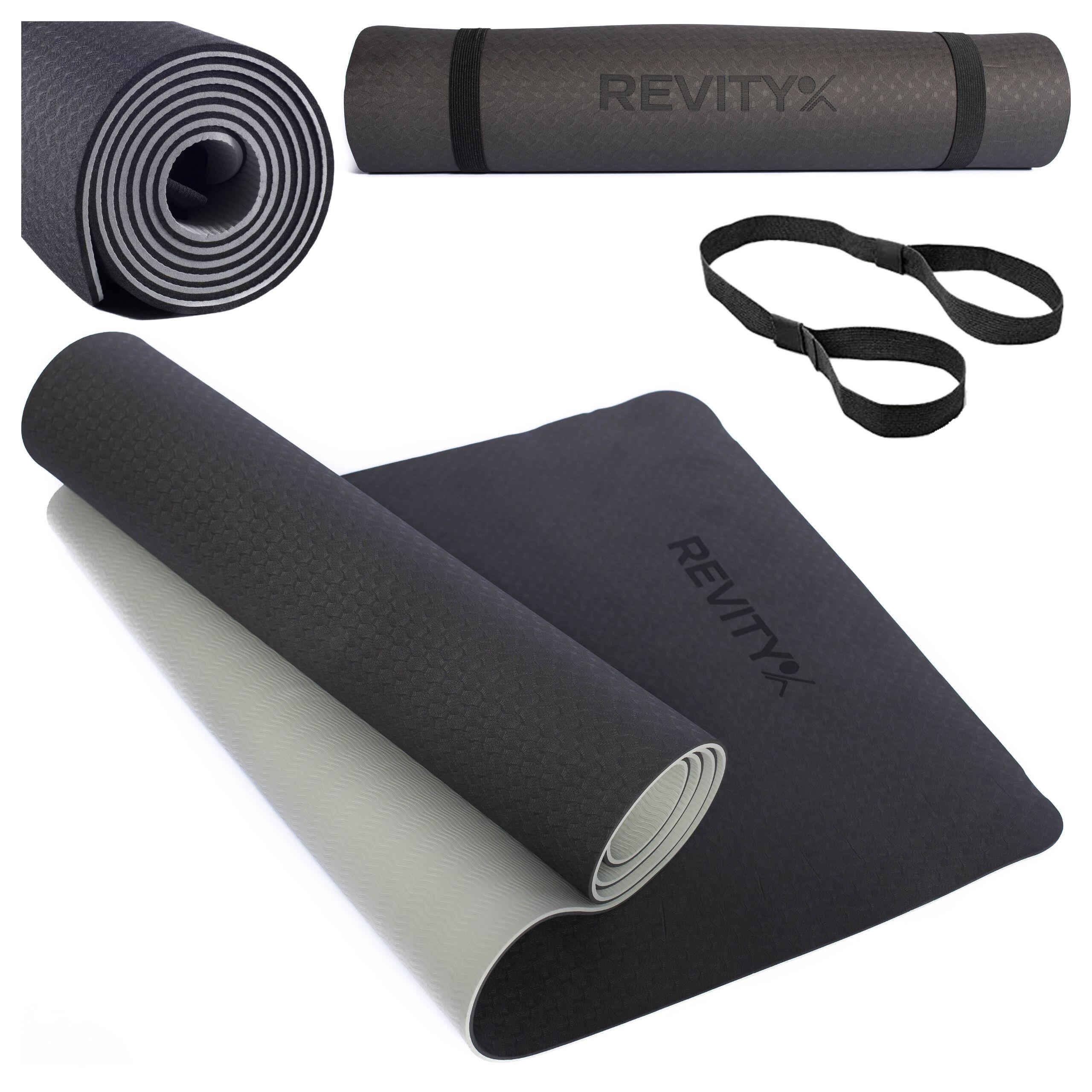 Mata do ćwiczeń jogi pilatesu fitness Revity czarna 183 x 61 x 0.6 cm