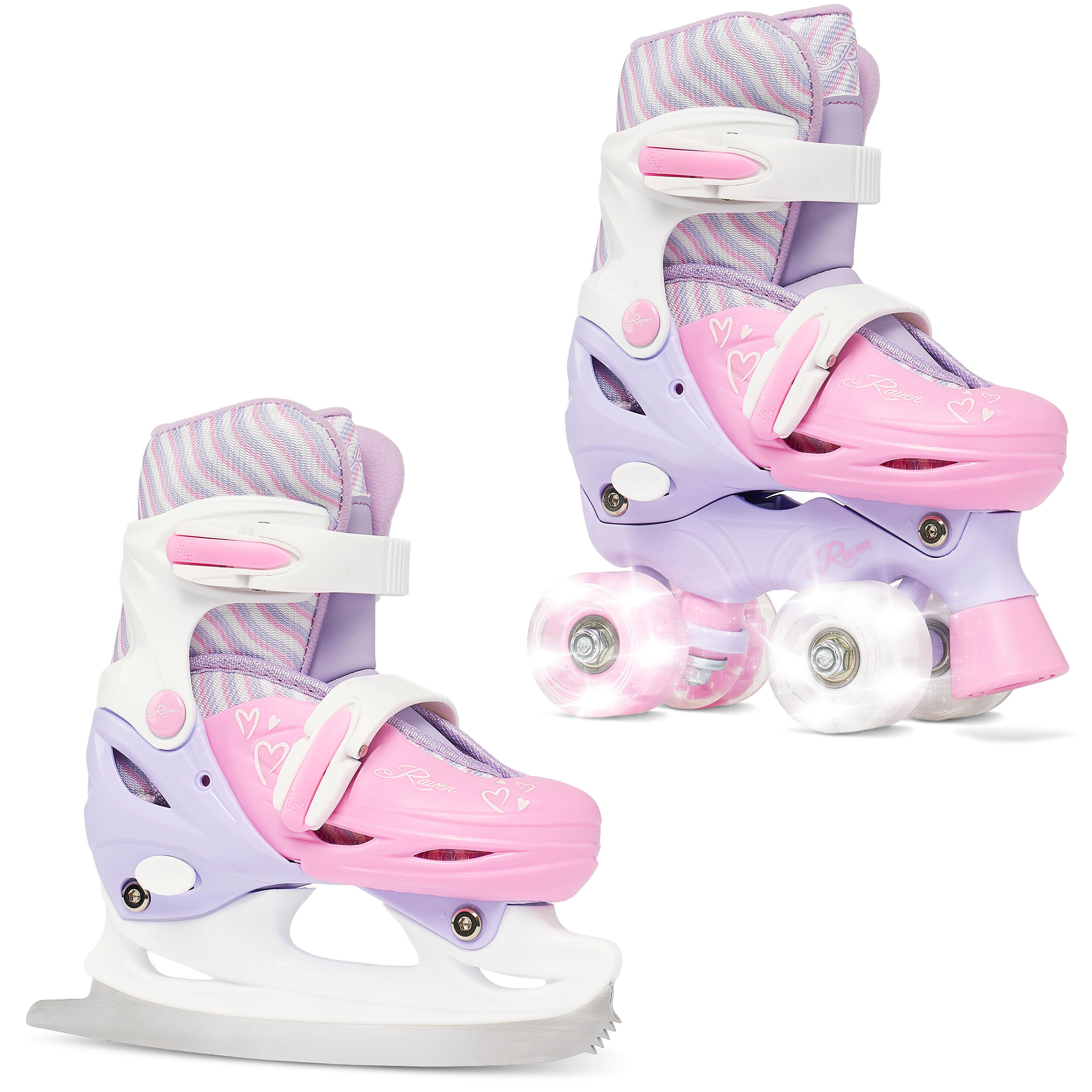 Wrotki Łyżwy Figurowe 2w1 Regulowane Raven Loret Kółka LED