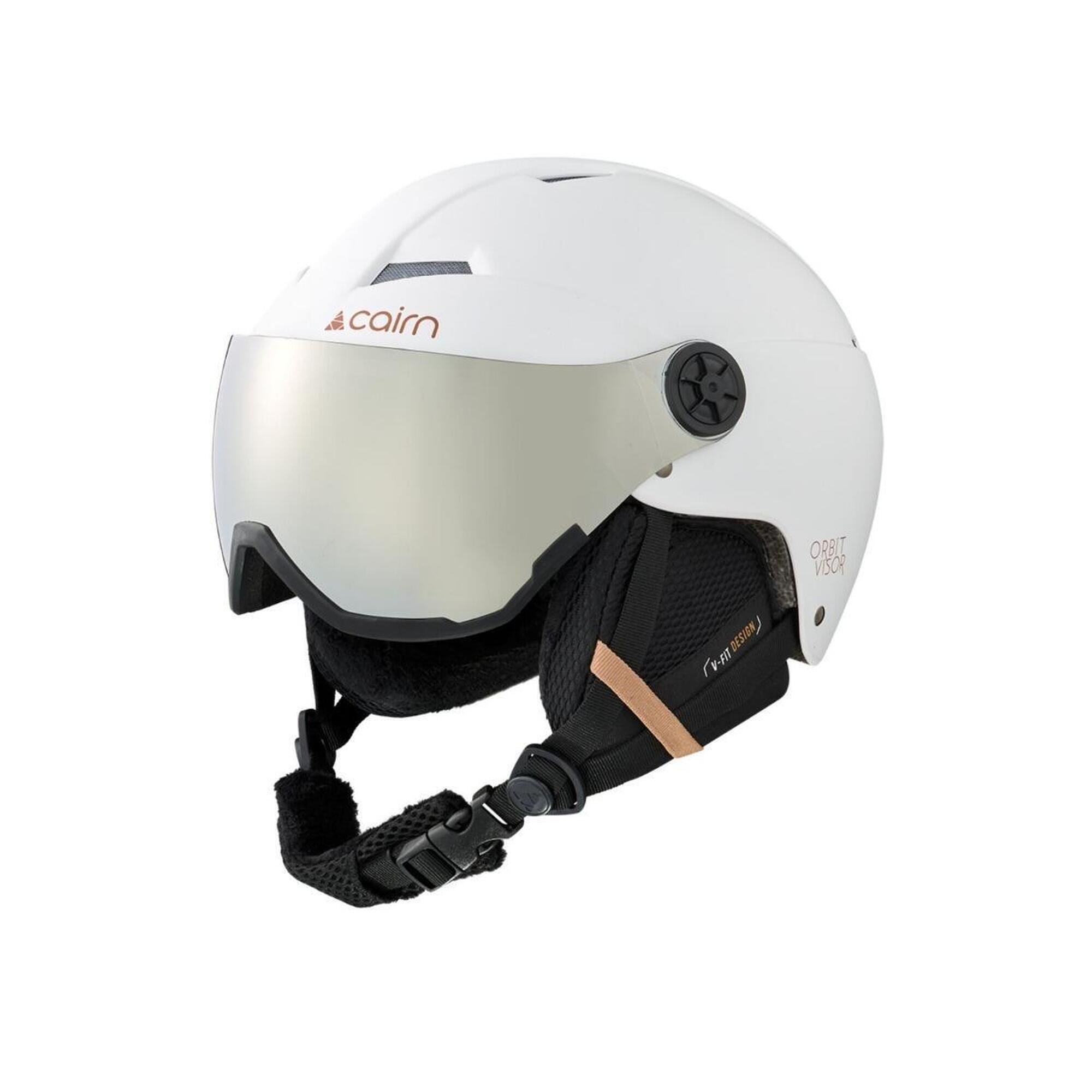 Kask narciarski z daszkiem - Orbit - matowa biel, kawa