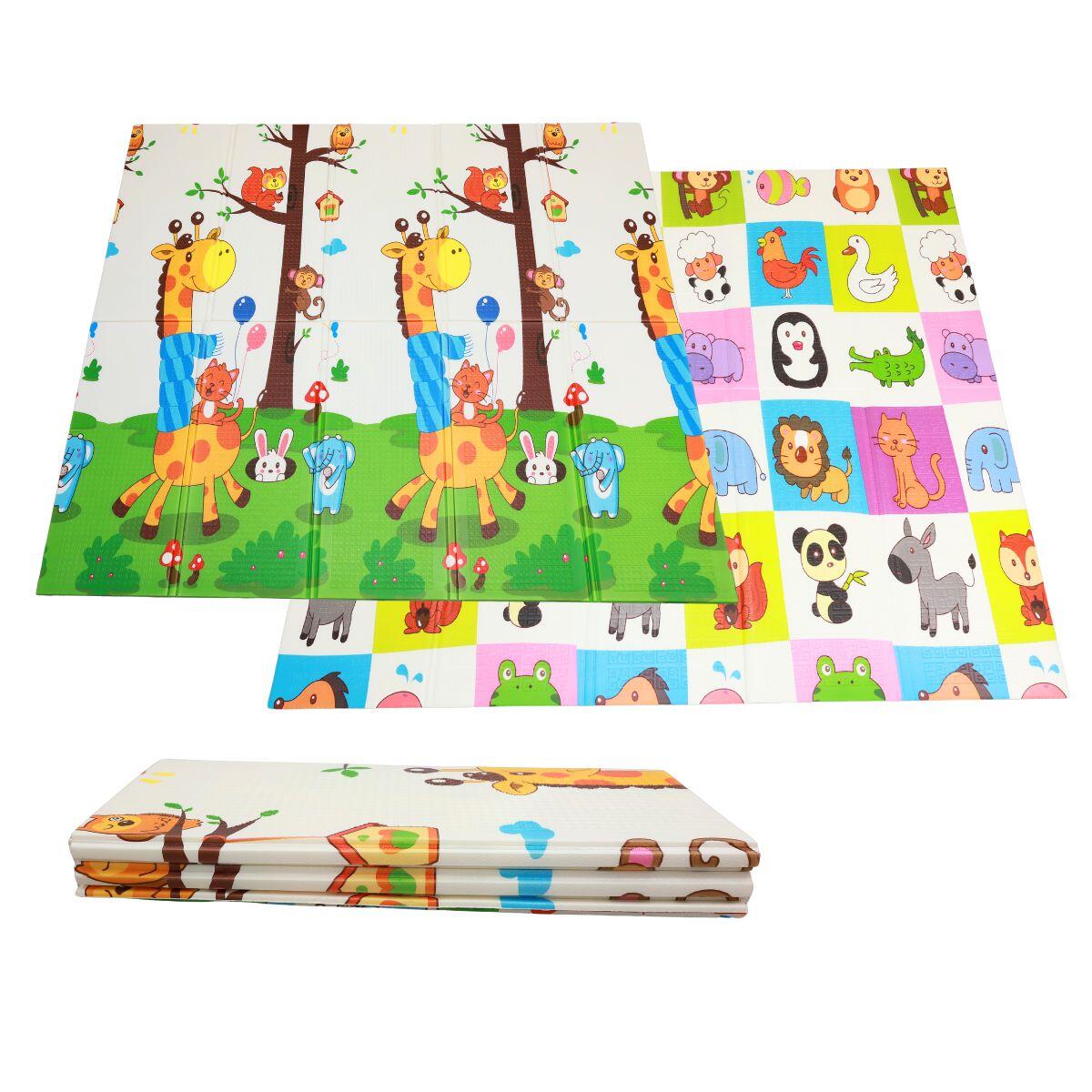 Mata piankowa składana dla dzieci 200x180x1cm - zwierzęta/żyrafa