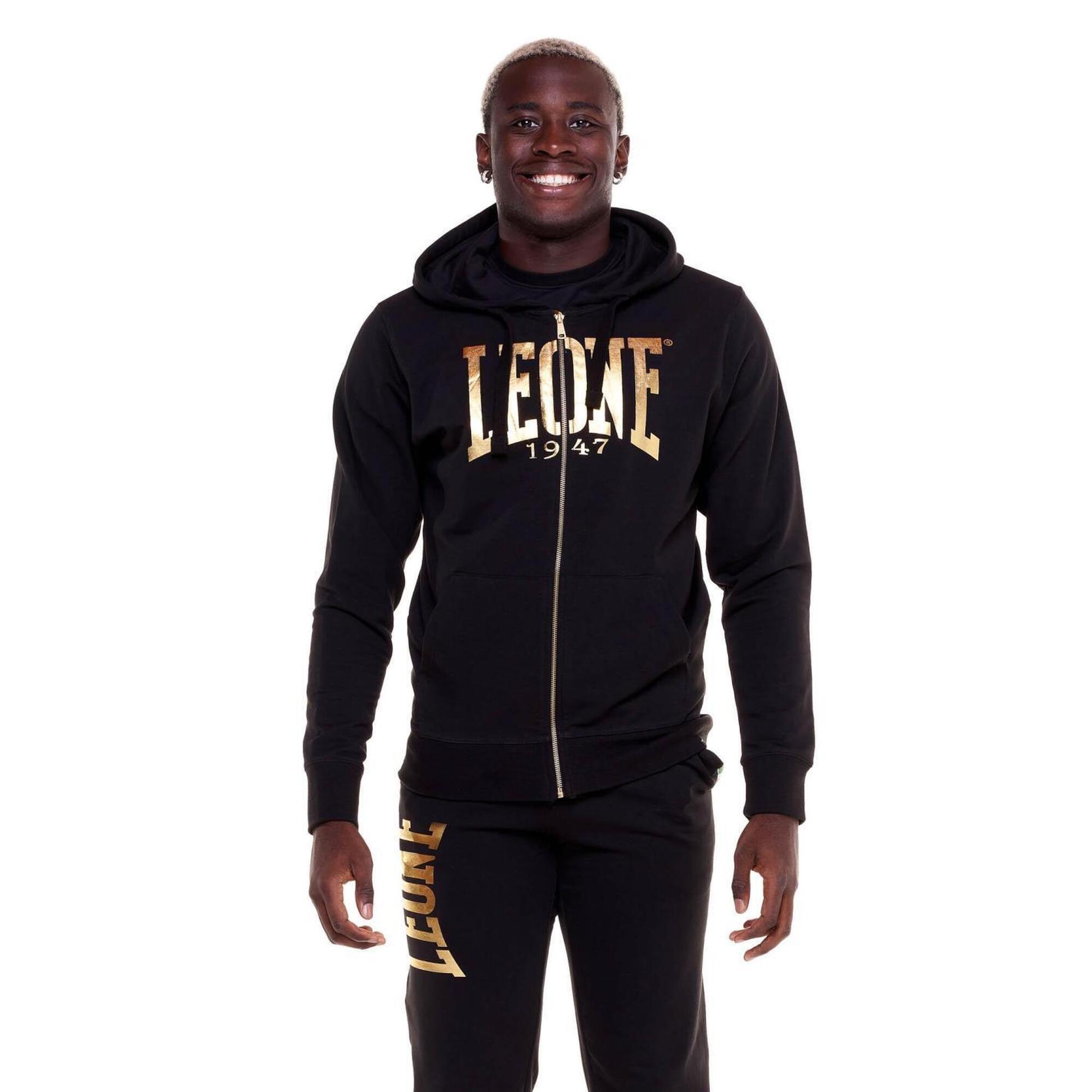 Męska bluza z kapturem i zamkiem błyskawicznym w kolorze złotym