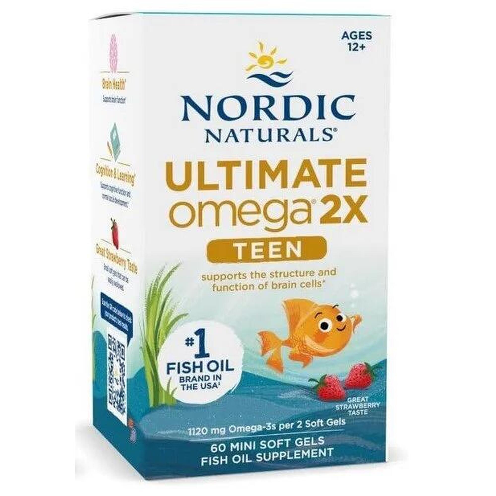 Kwasy Ultimate Omega 2X Fish Oil TEEN Nordic Naturals Truskawka 60 kapsułek
