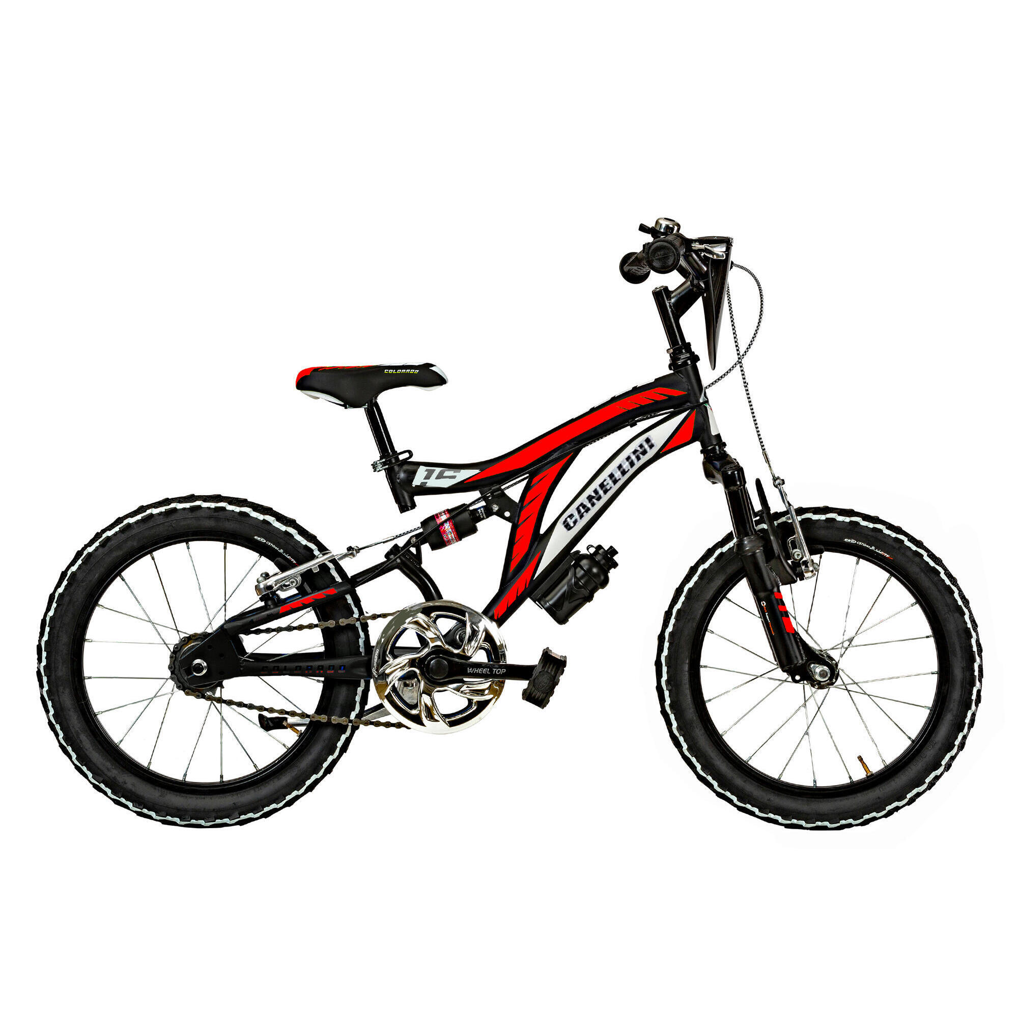Rower Dziecięcy MTB Canellini COLORADO 16" z pełnym zawieszeniem - Czarny/Czw.