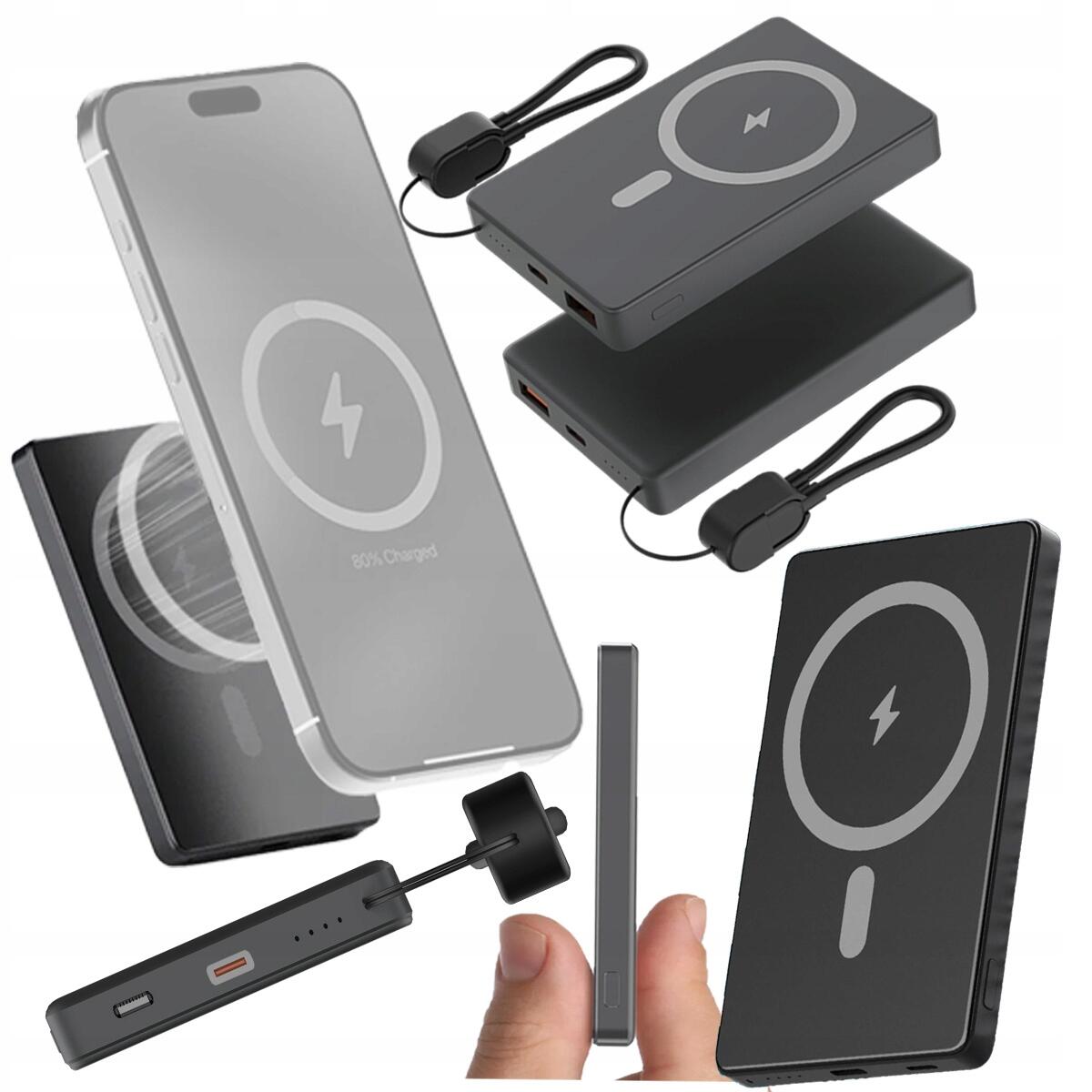 Powerbank 10000 mAh szybkie ładowanie USB-C USB-A bezprzewodowe 15 W IMIKI