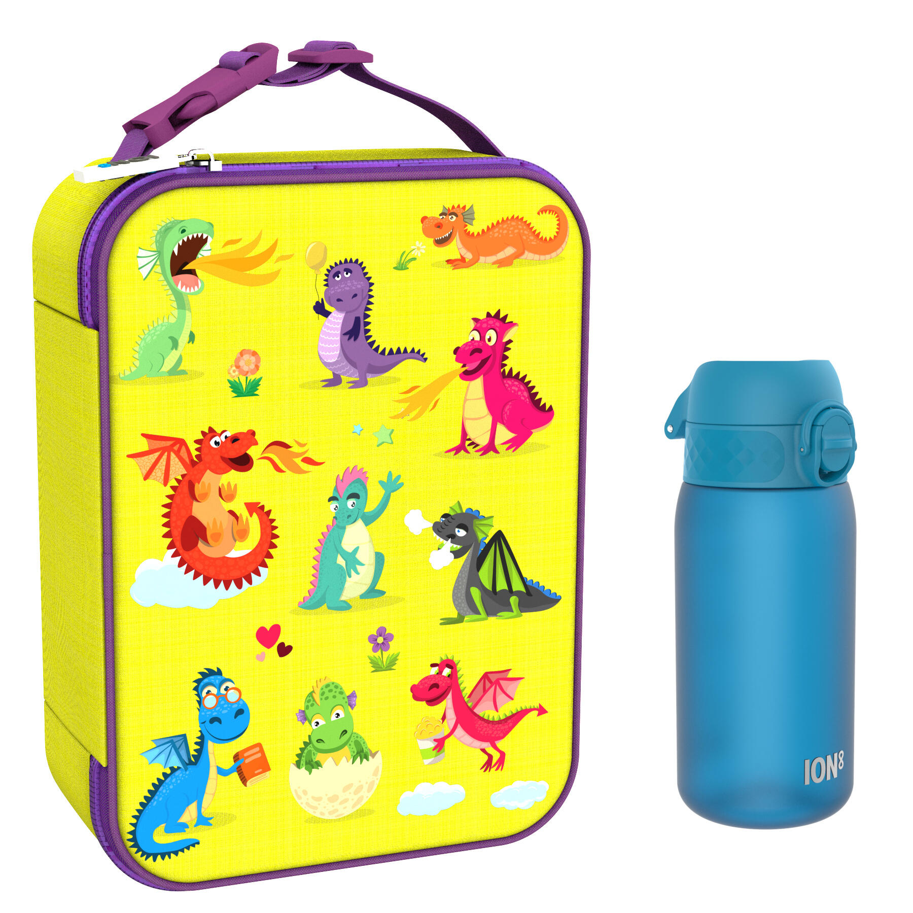 Dziecięcy zestaw śniadaniowy ION8 Dragons. Lunchbag i bidon 400ml z RECYCLON