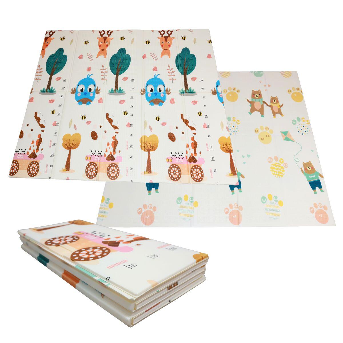 Mata piankowa składana dla dzieci 200x180x1cm - przyroda/misie