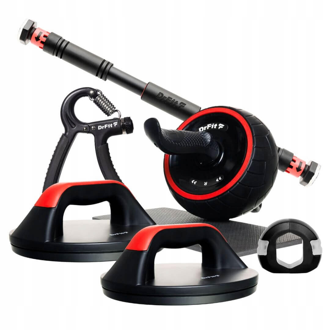 DrFit 5-elementowy zestaw: drążek, podpórki, trenażer, handgrip