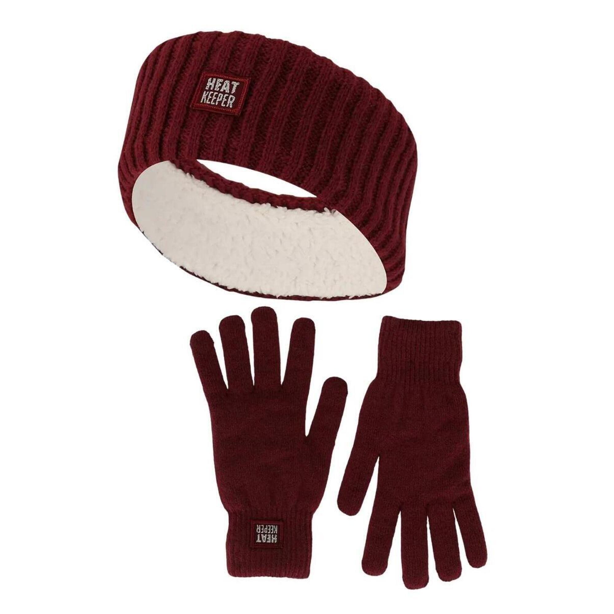 Zimowy zestaw termiczny dla kobiet – opaska na głowę + rękawiczki – bordowy