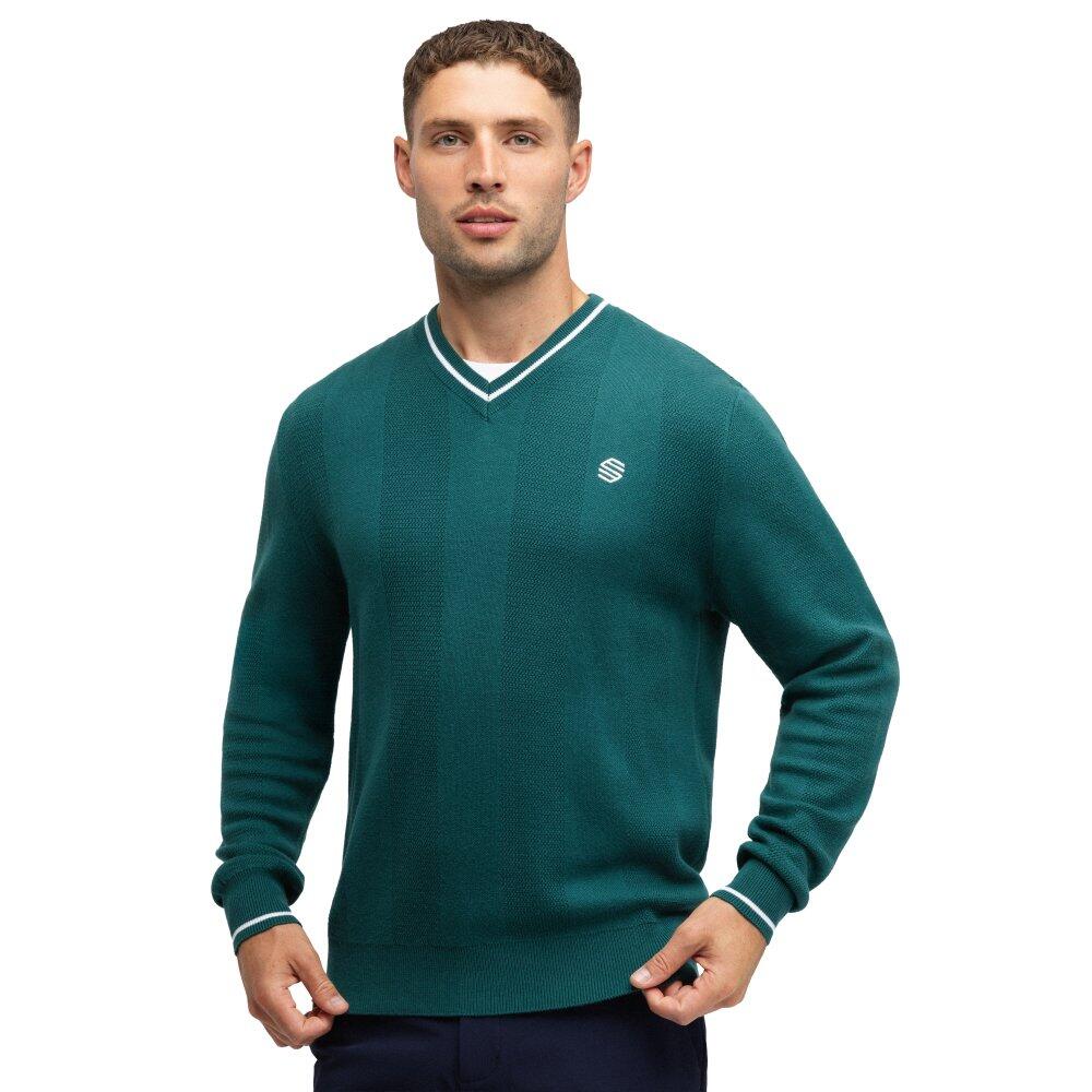 Męski sweter golfowy z dzianiny z dekoltem w serek Siroko Hagen Teal