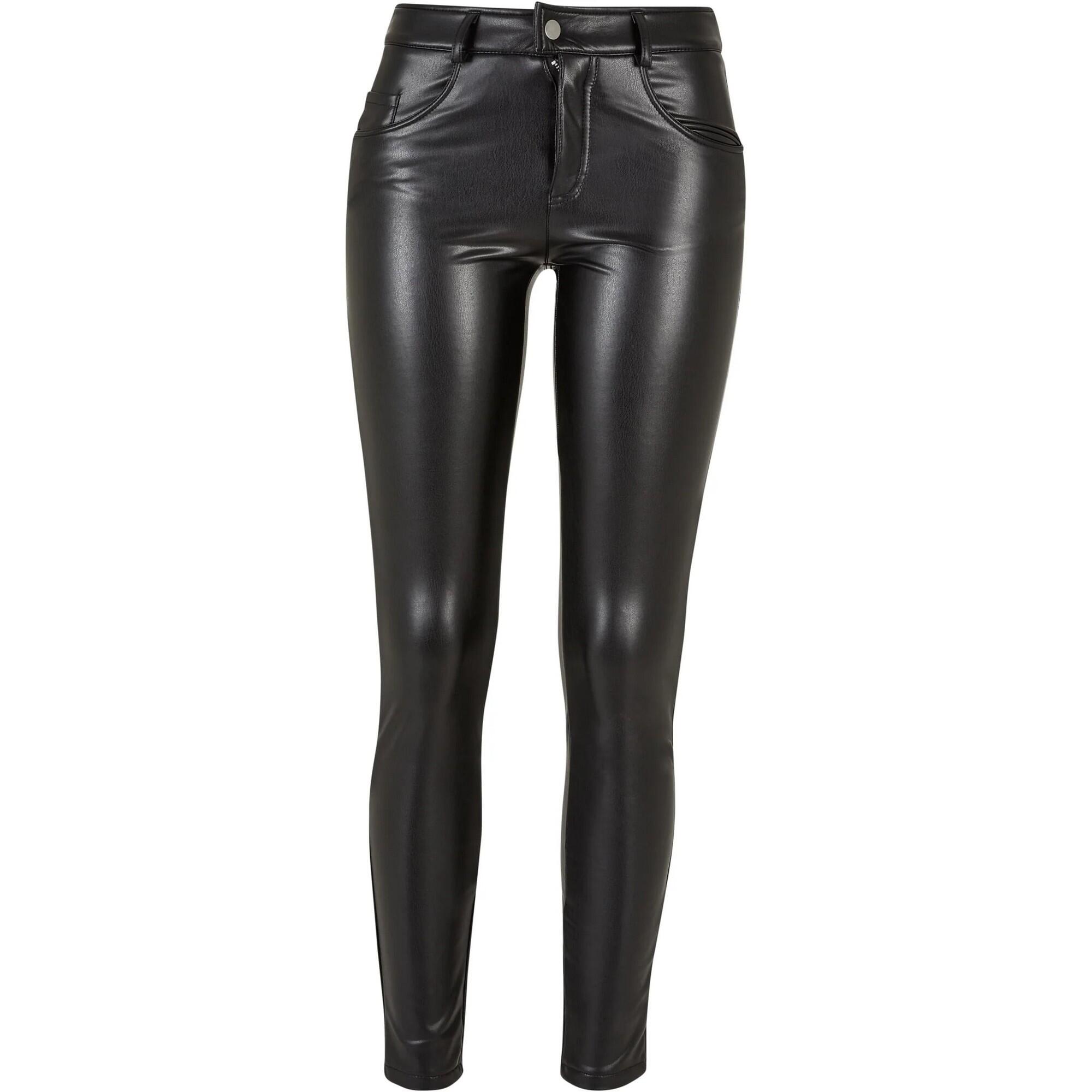 Spodnie Damskie Skóra Syntetyczna Ze Średnim Stanem