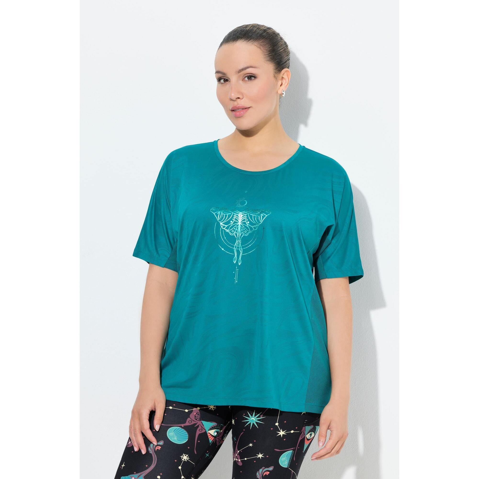 Damskie bluzka funkcyjna wstawki z siateczki okrągły dekolt rękaw 1/2