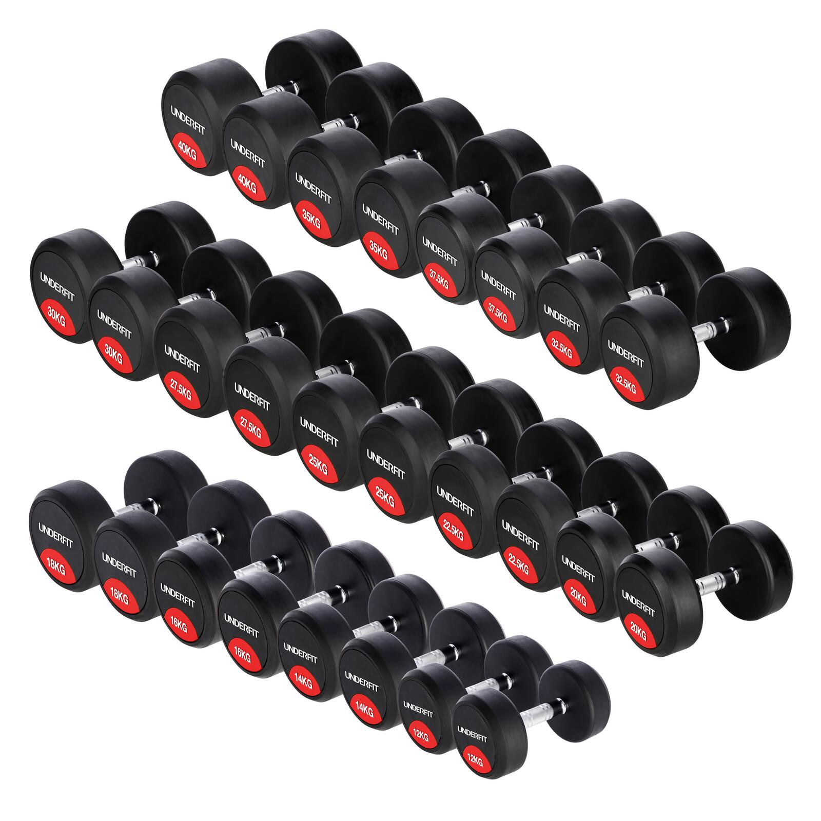 Zestaw hantli gumowanych UNDERFIT 2 x 12-40 kg 13 par (660 kg) siłownia