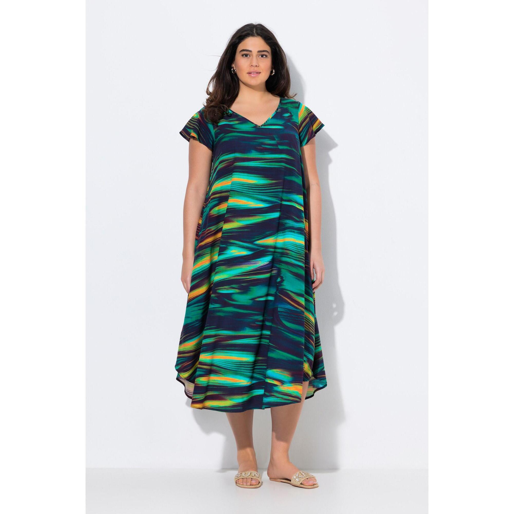 Damskie Sukienka midi krój trapezowy dekolt w szpic rękaw 1/2