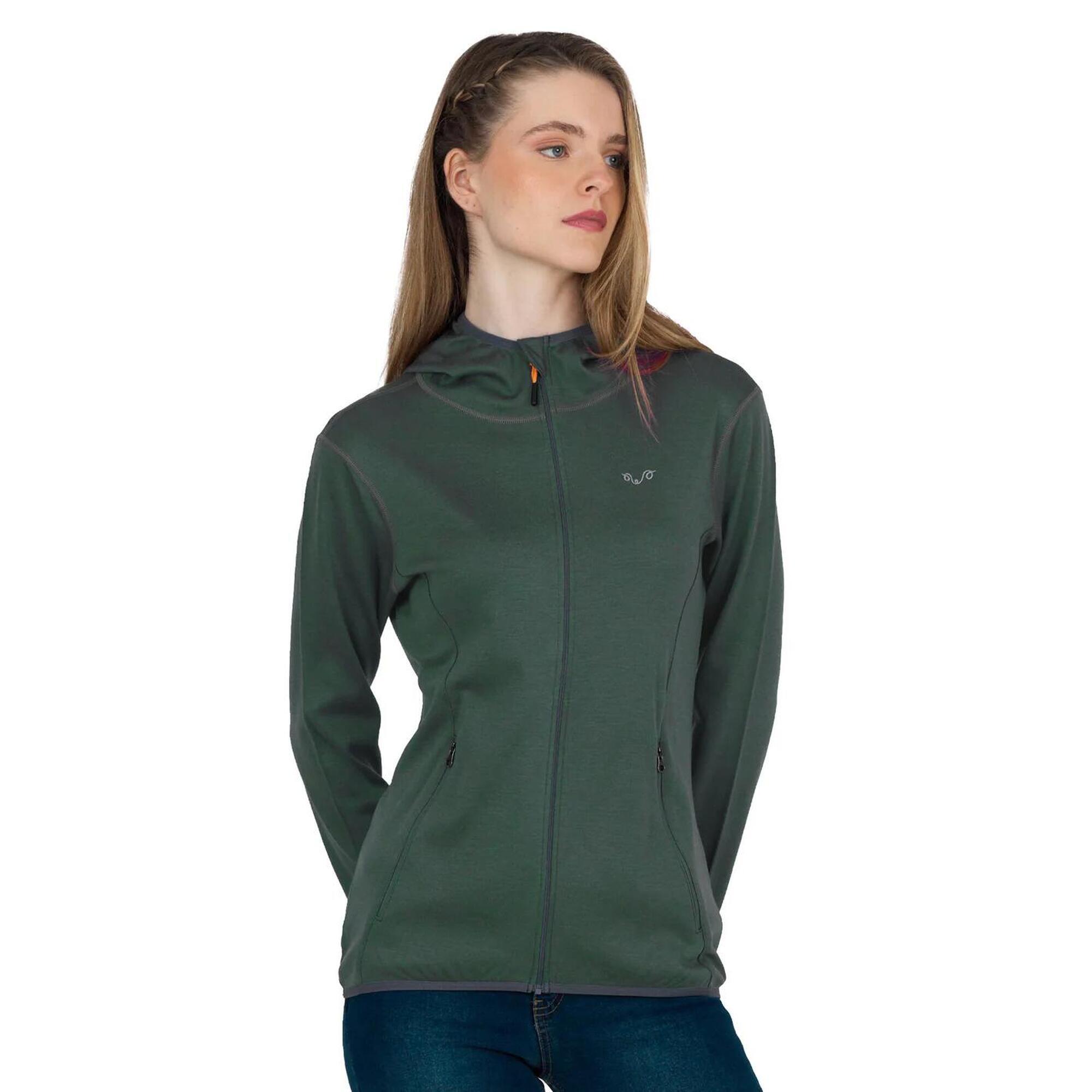 Damska bluza rozpinana z kapturem 100% Merino - Marin/Woolona