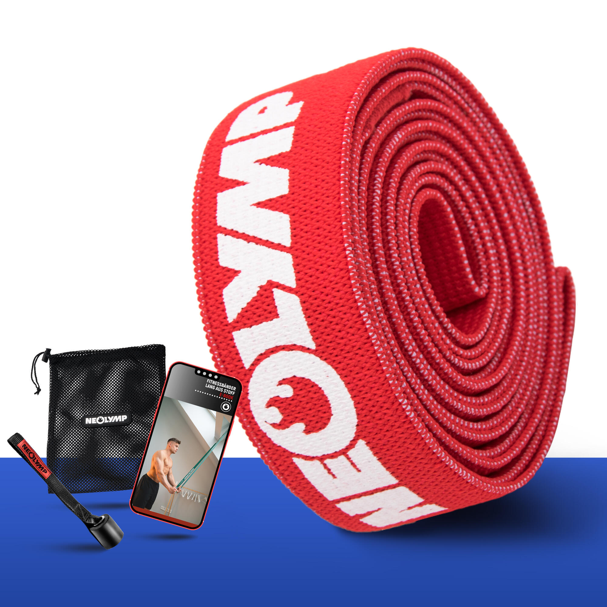 Długie taśmy fitness z tkaniny – poziom oporu 1, taśmy treningowe z torbą