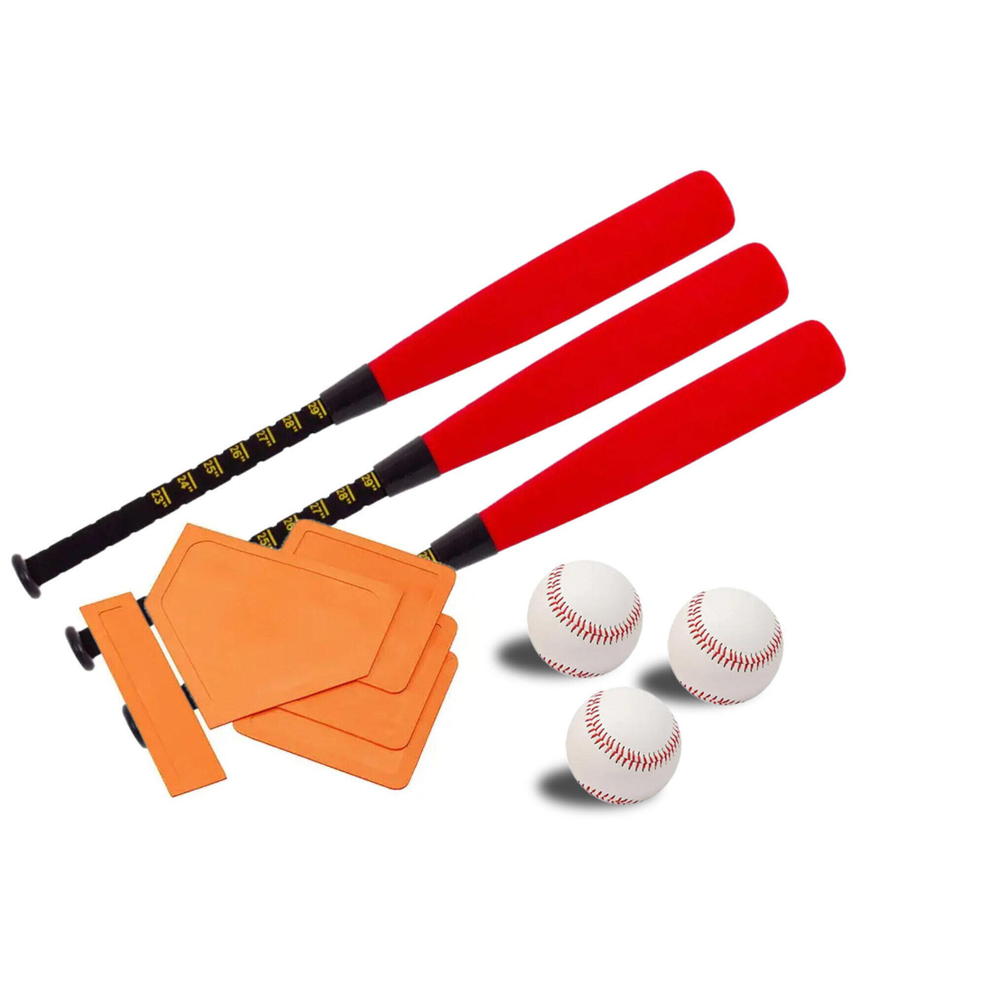 Zestaw 3 kijów, 3 piłek i podstawek baseballowych