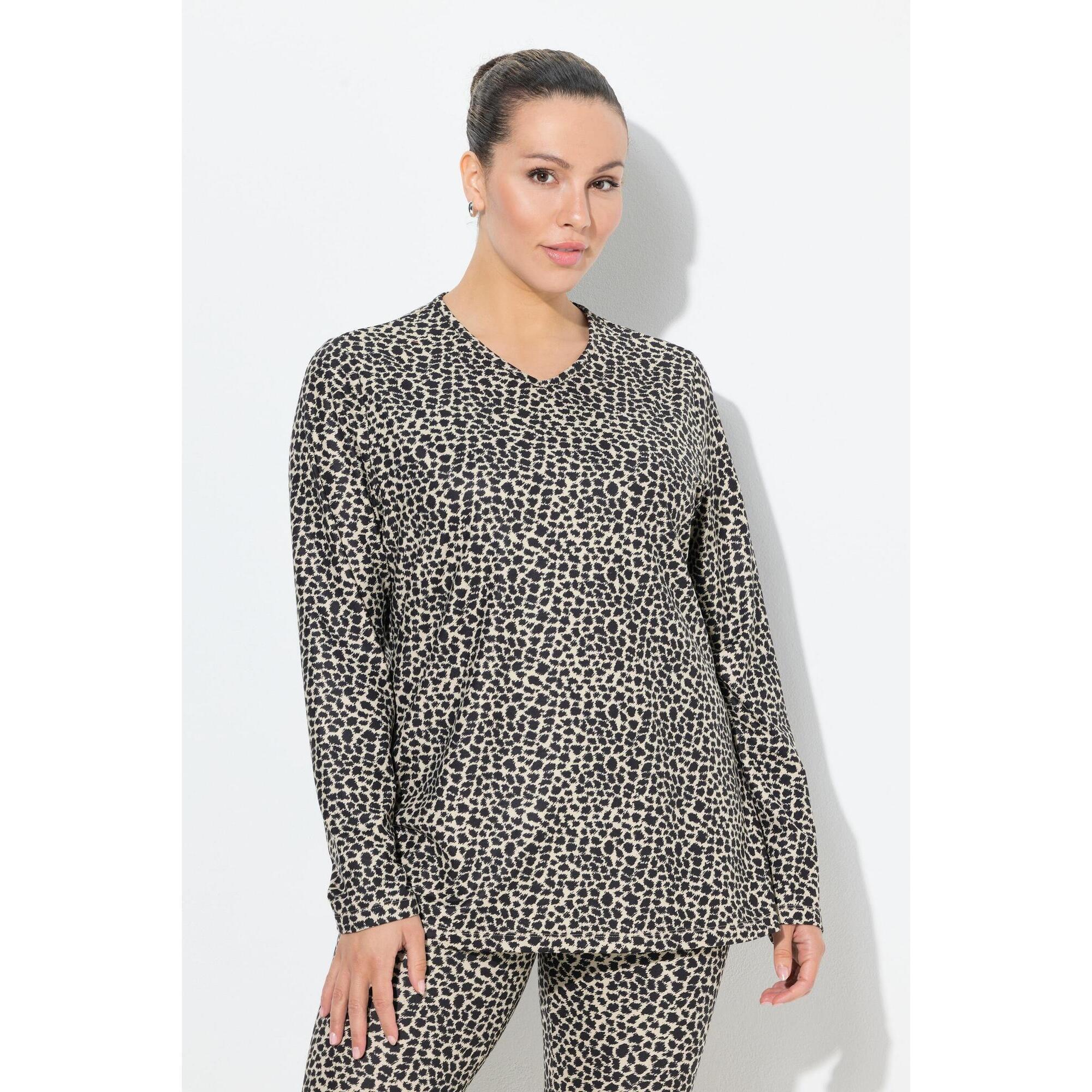 Damskie Bluzka funkcyjna narciarska panterka dekolt w szpic długi rękaw