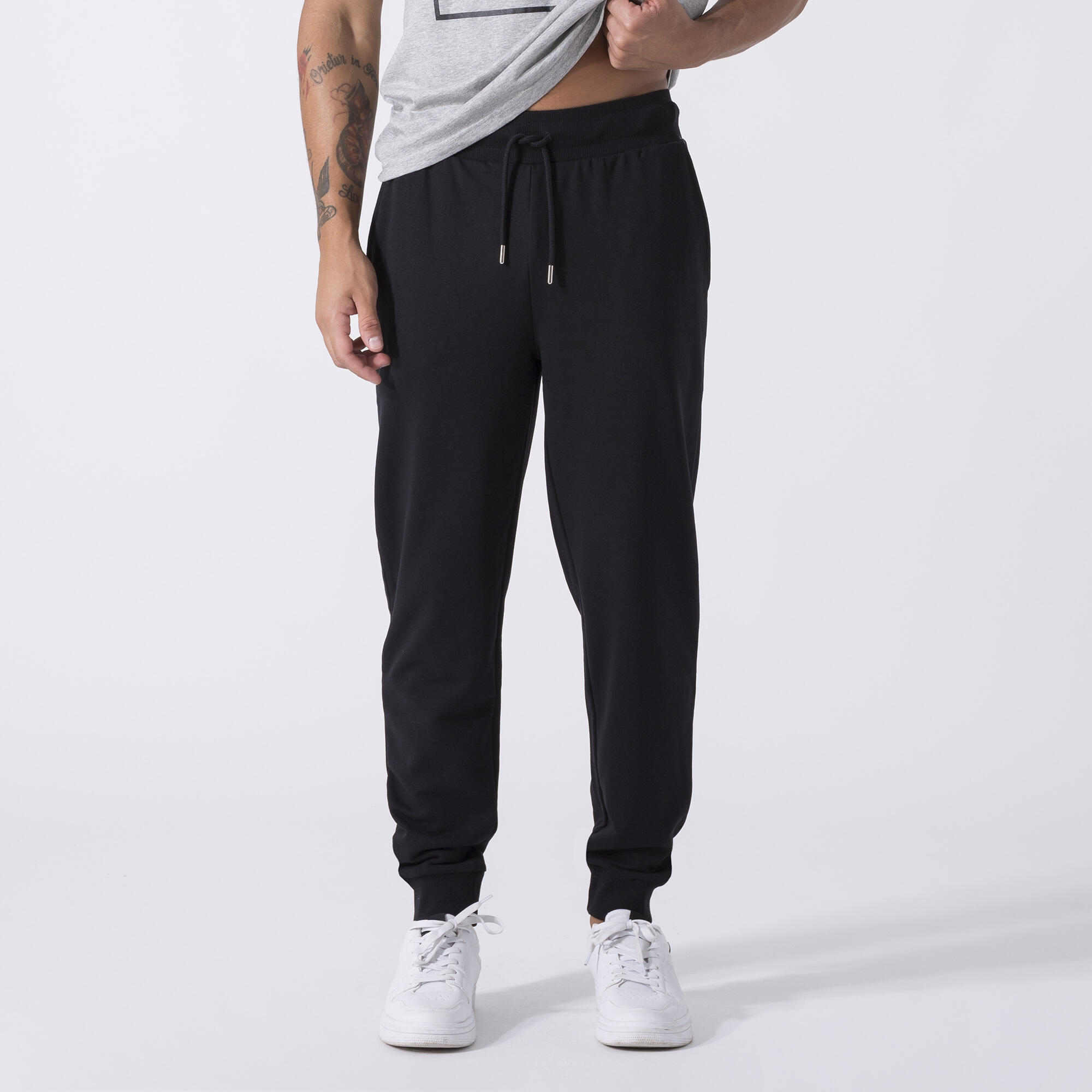 Ikoniczne Spodnie Z Mankiecikiem Czarny Bawelna, Poliester