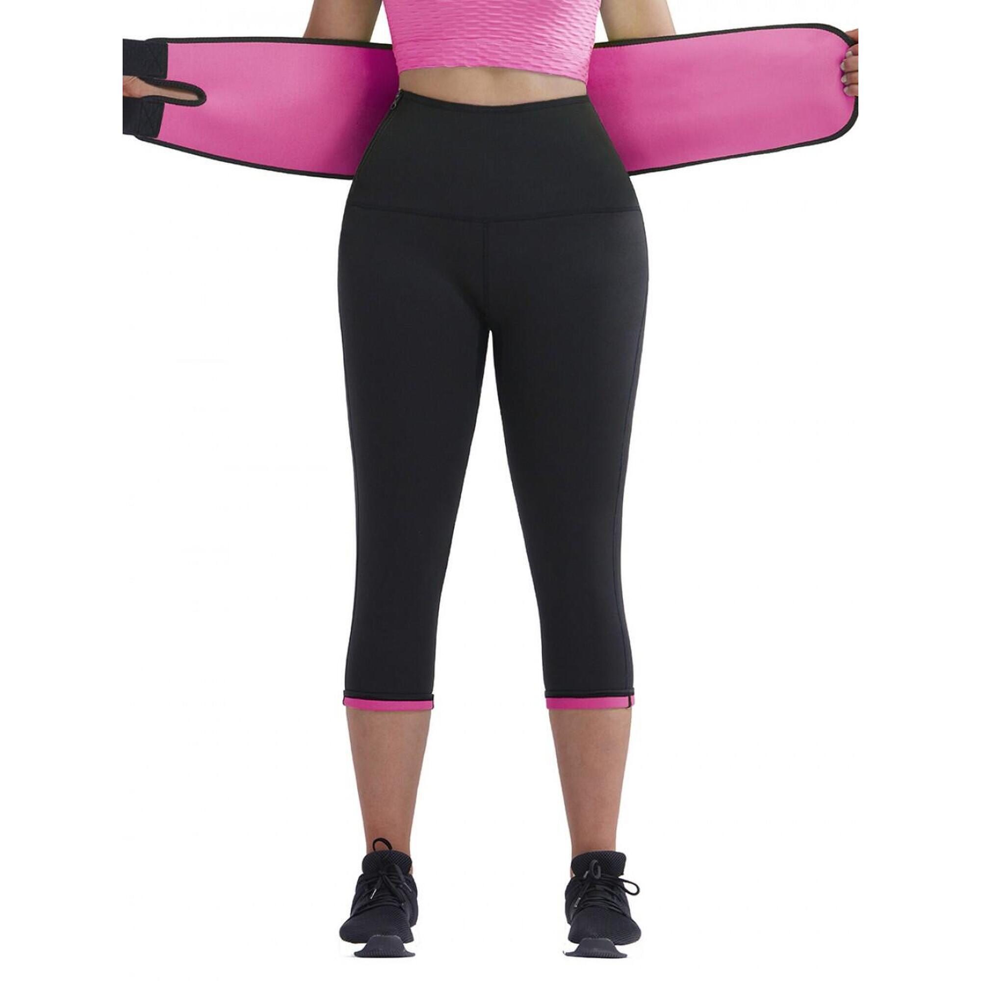 Spodnie fitness neoprenowe wyszczuplające damskie z paskiem