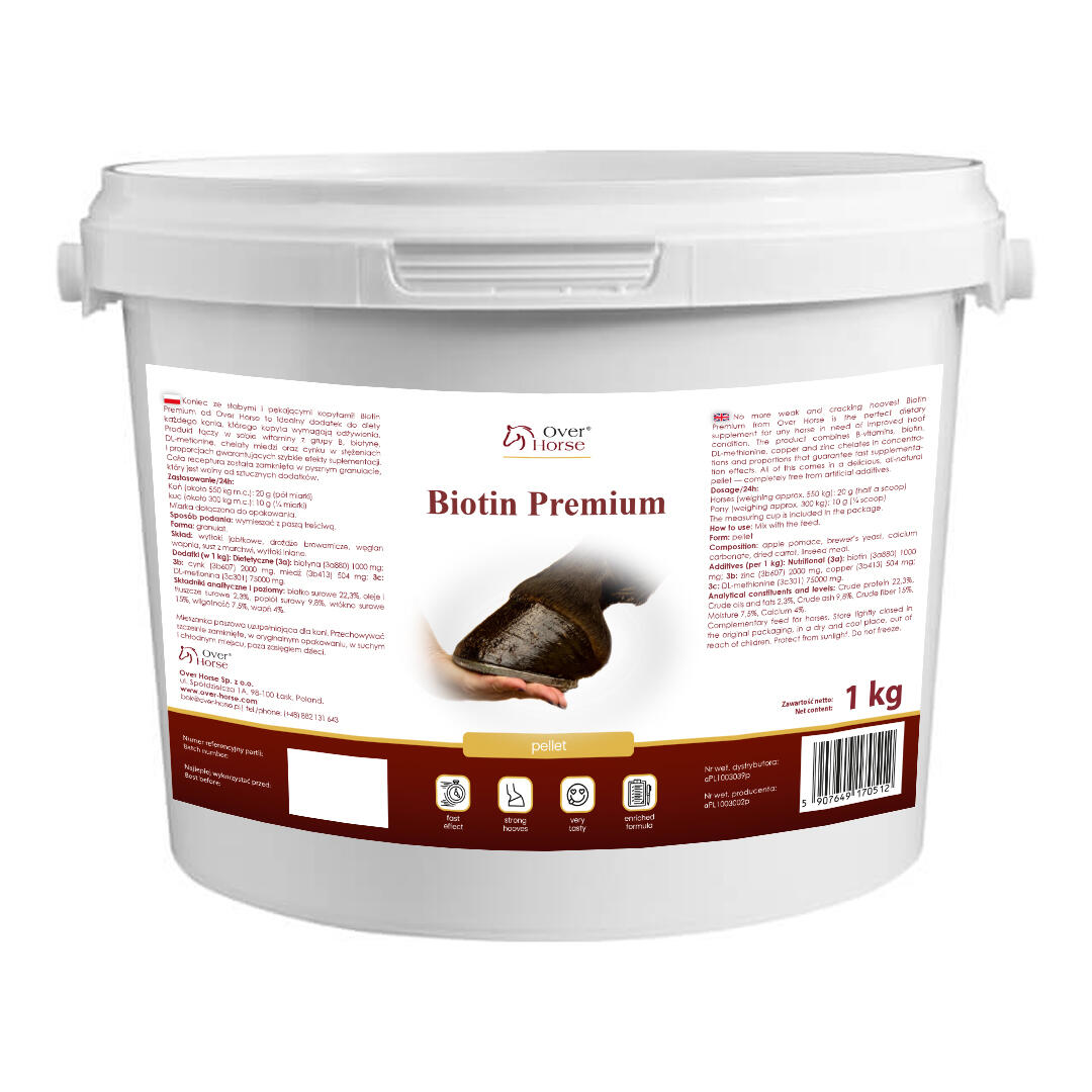 Skuteczna biotyna na kopyta w granulacie dla koni Biotin Premium Over Horse