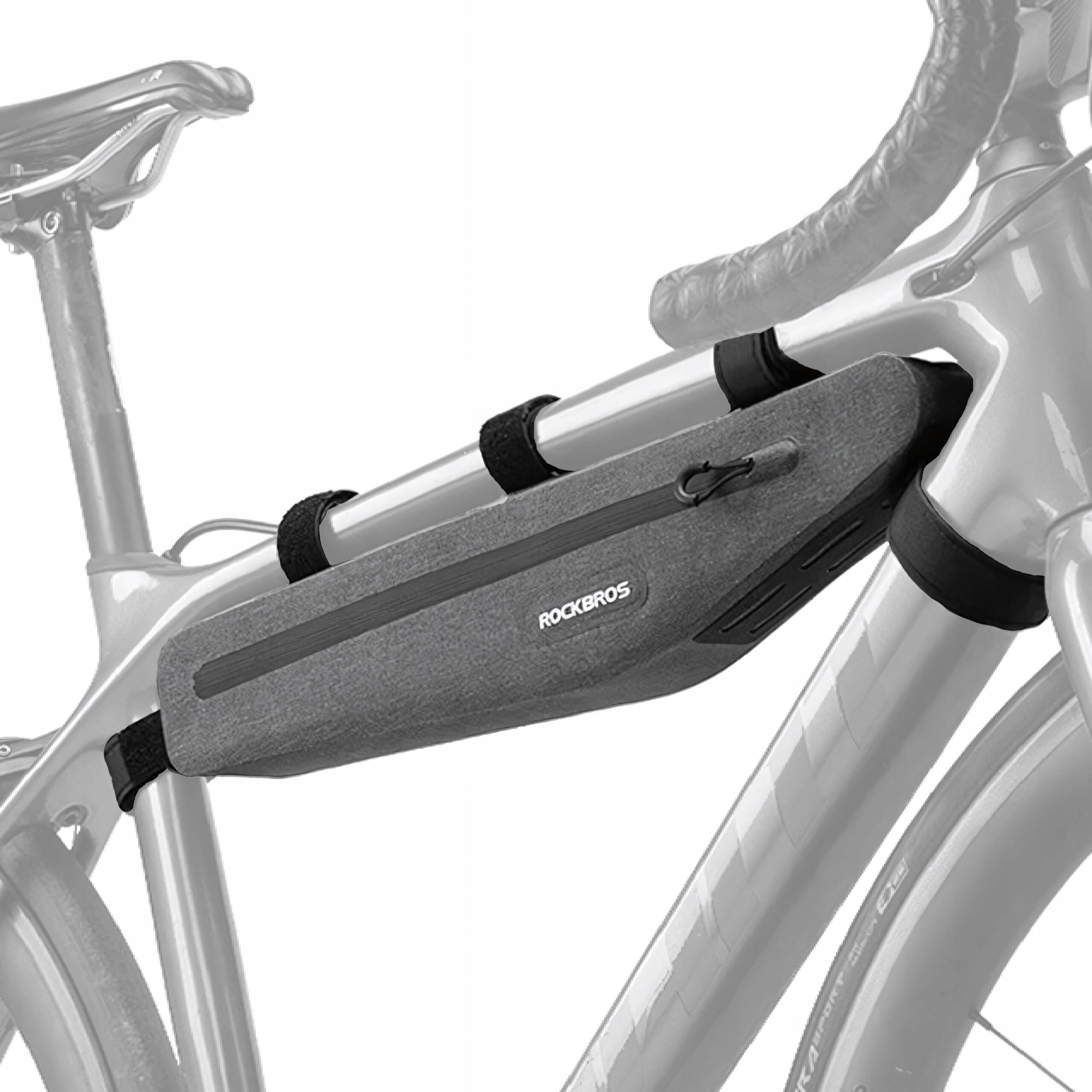 Sakwa rowerowa wodoodporna na ramę - poliester szaro-czarny, 1,5 L z odblaskami