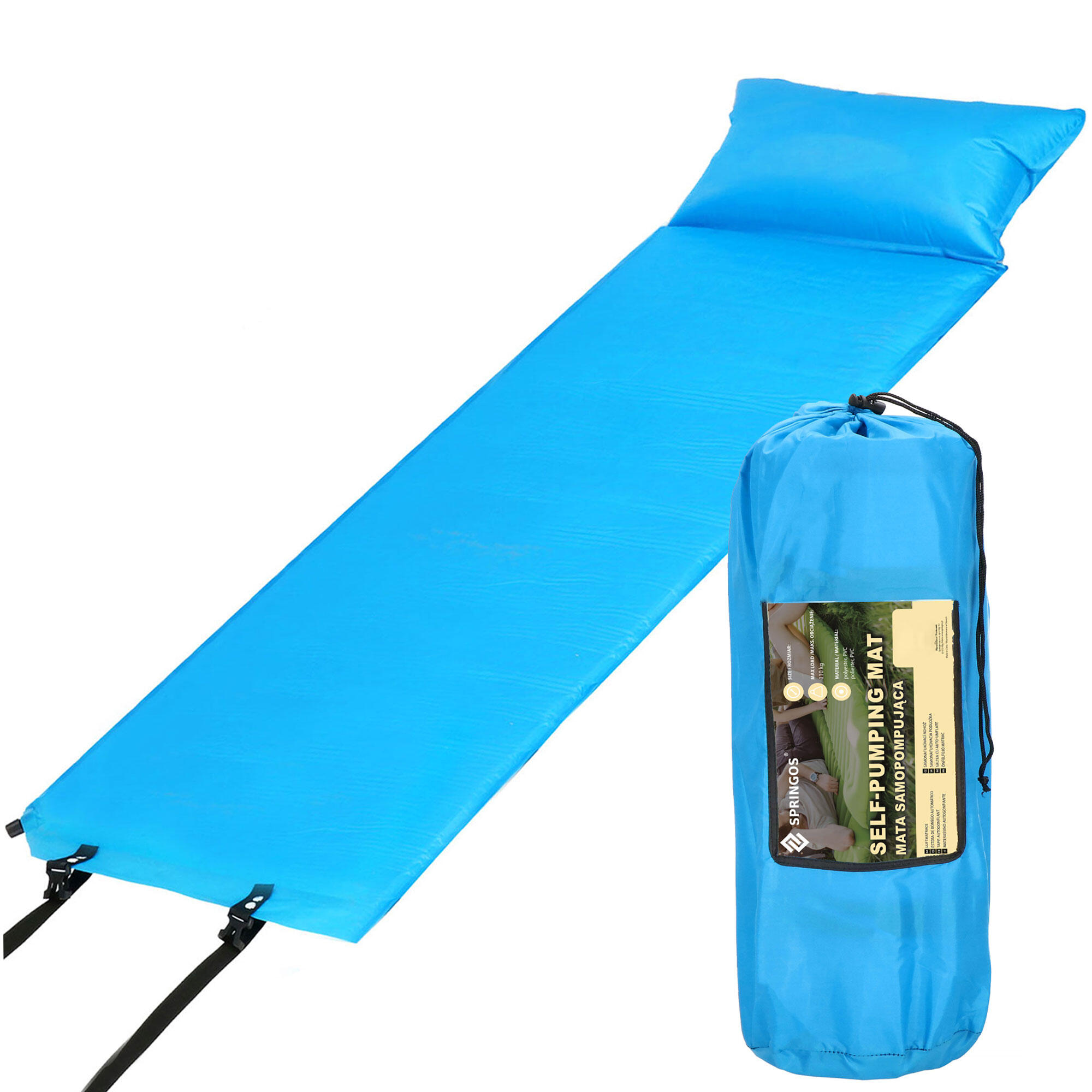 Mata samopompująca Springos 186 cm z pokrowcem niebieska