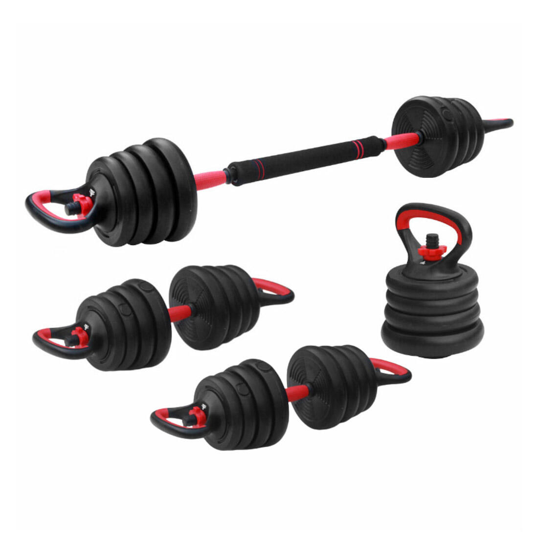 Zestaw Obciążeń 3-w-1 – Regulowany Hantel, Sztanga i Kettlebell (15 kg)