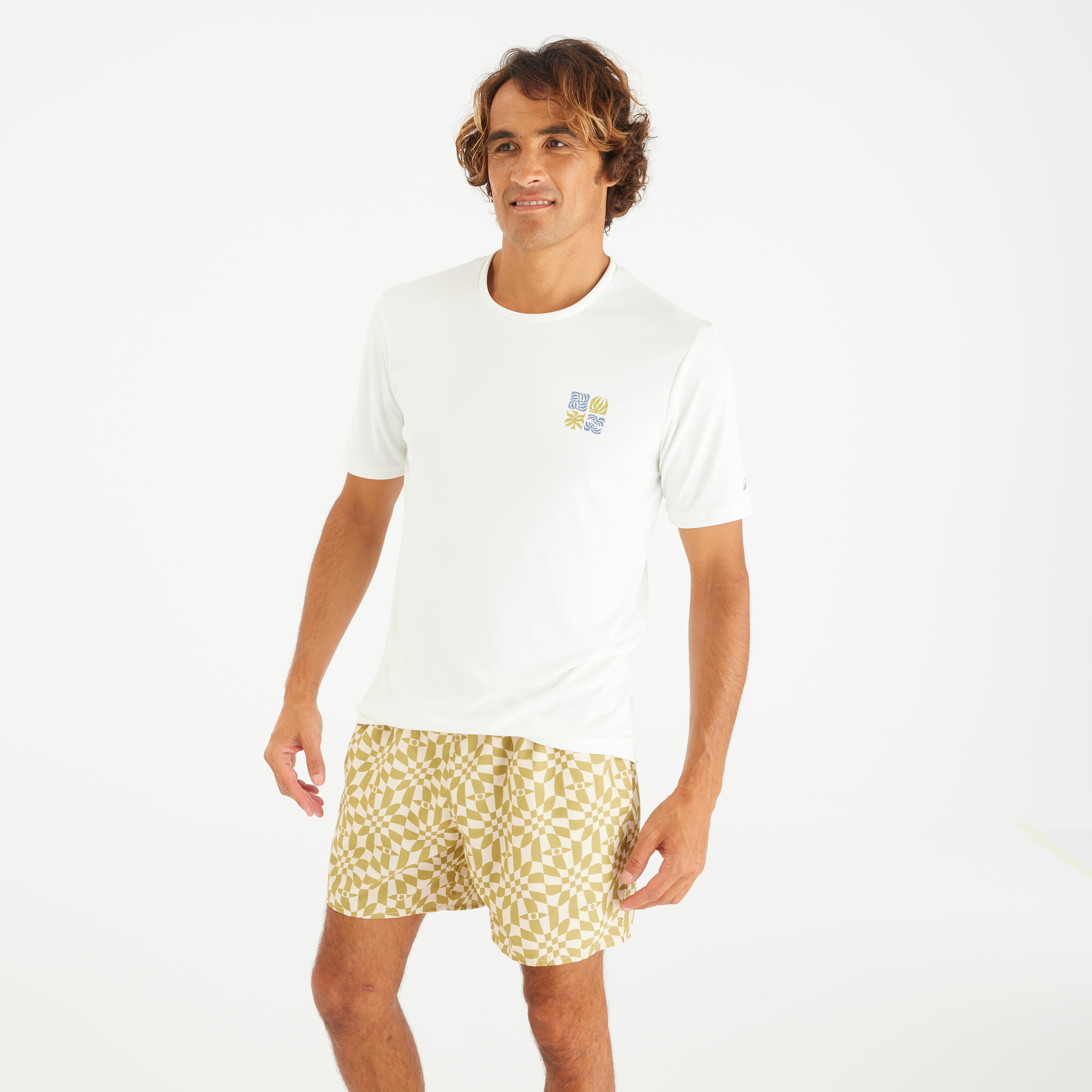 Koszulka UV surfingowa męska Olaian Whiteflower UPF50+ krótki rękaw