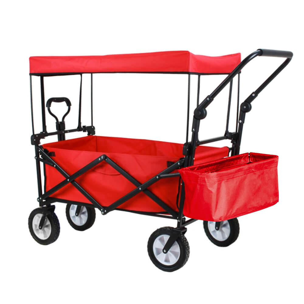 Składany wózek ogrodowy z dachem, ciągany-pchany, czerwony